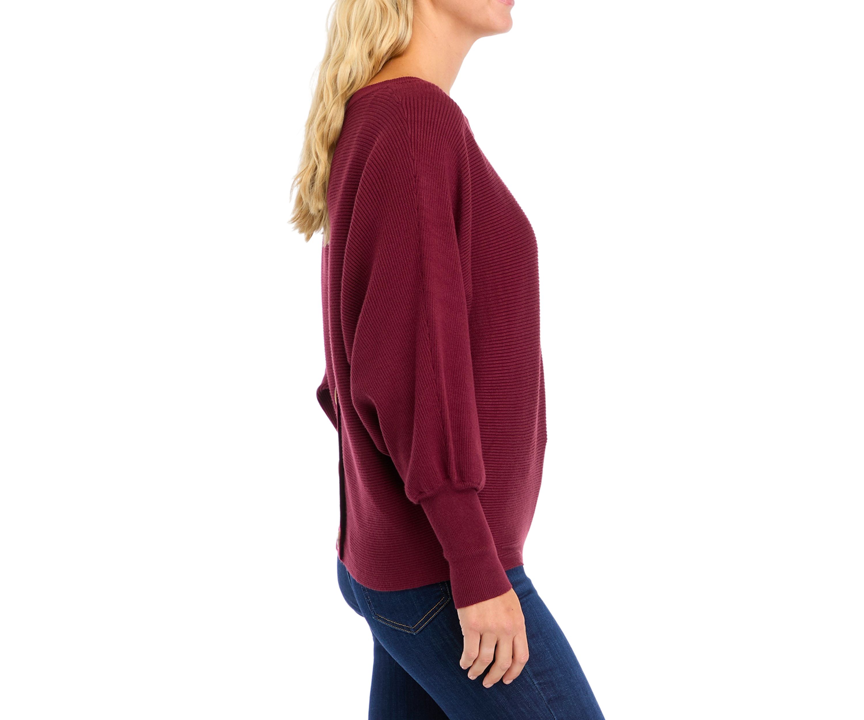 Womens Button Back Puff Sleeve Sweater 