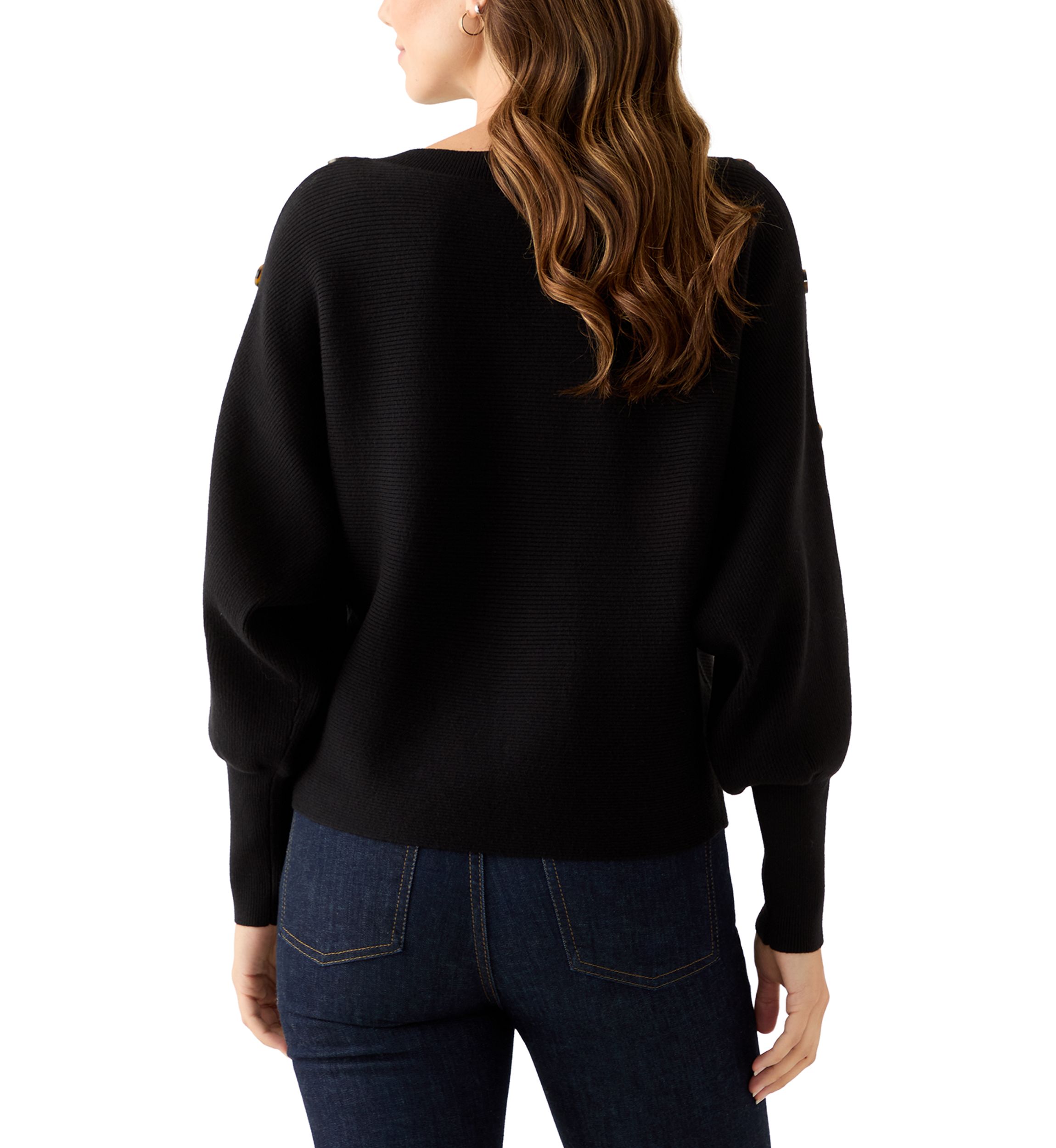 Womens Dolman Button Puff Sleeve Sweater