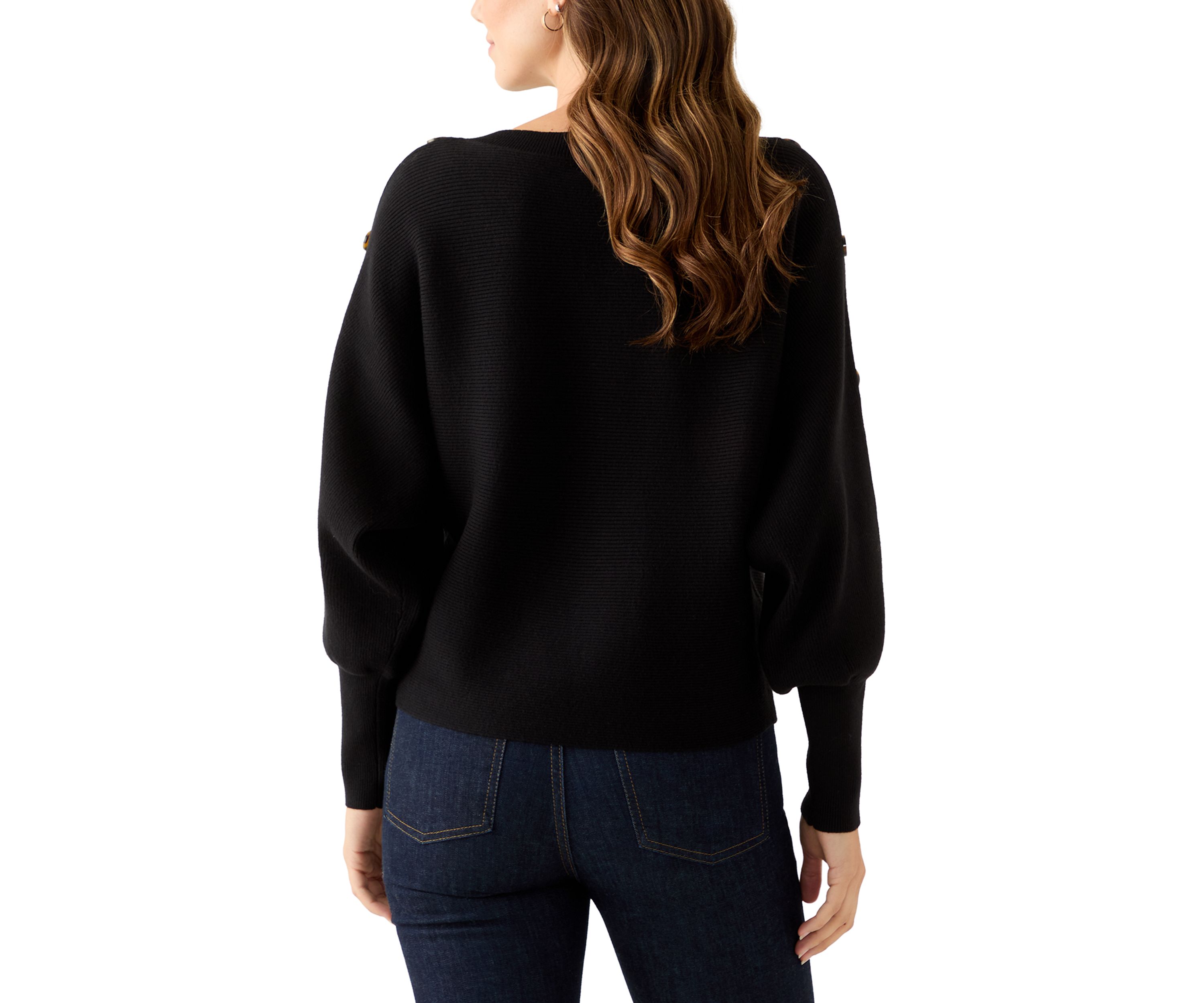 Womens Dolman Button Puff Sleeve Sweater