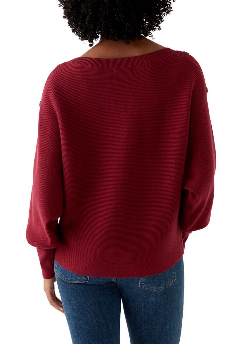 Womens Dolman Button Puff Sleeve Sweater