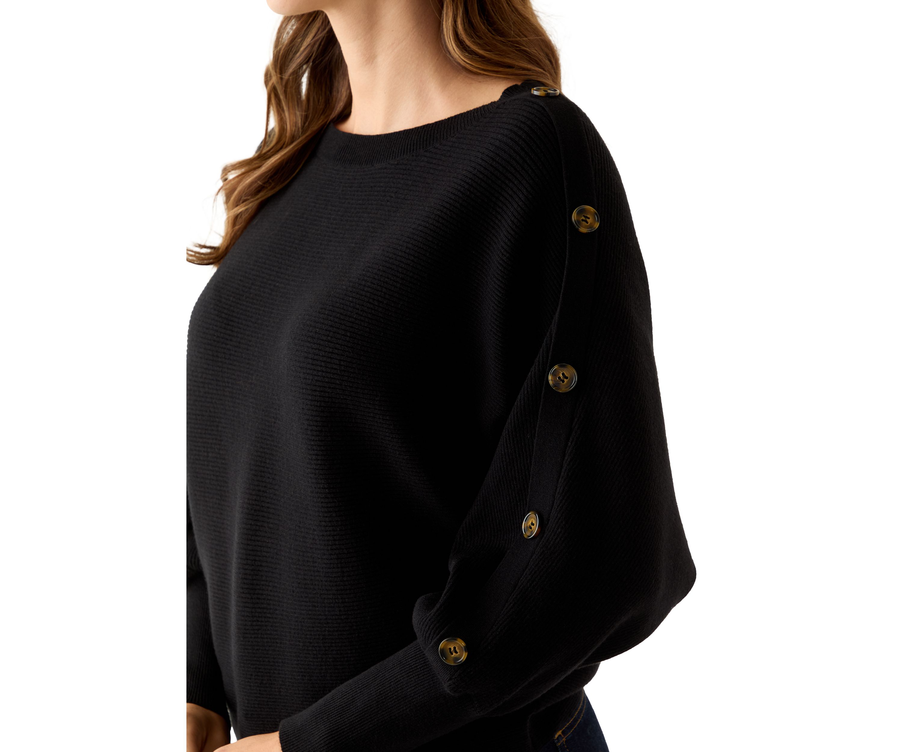 Womens Dolman Button Puff Sleeve Sweater