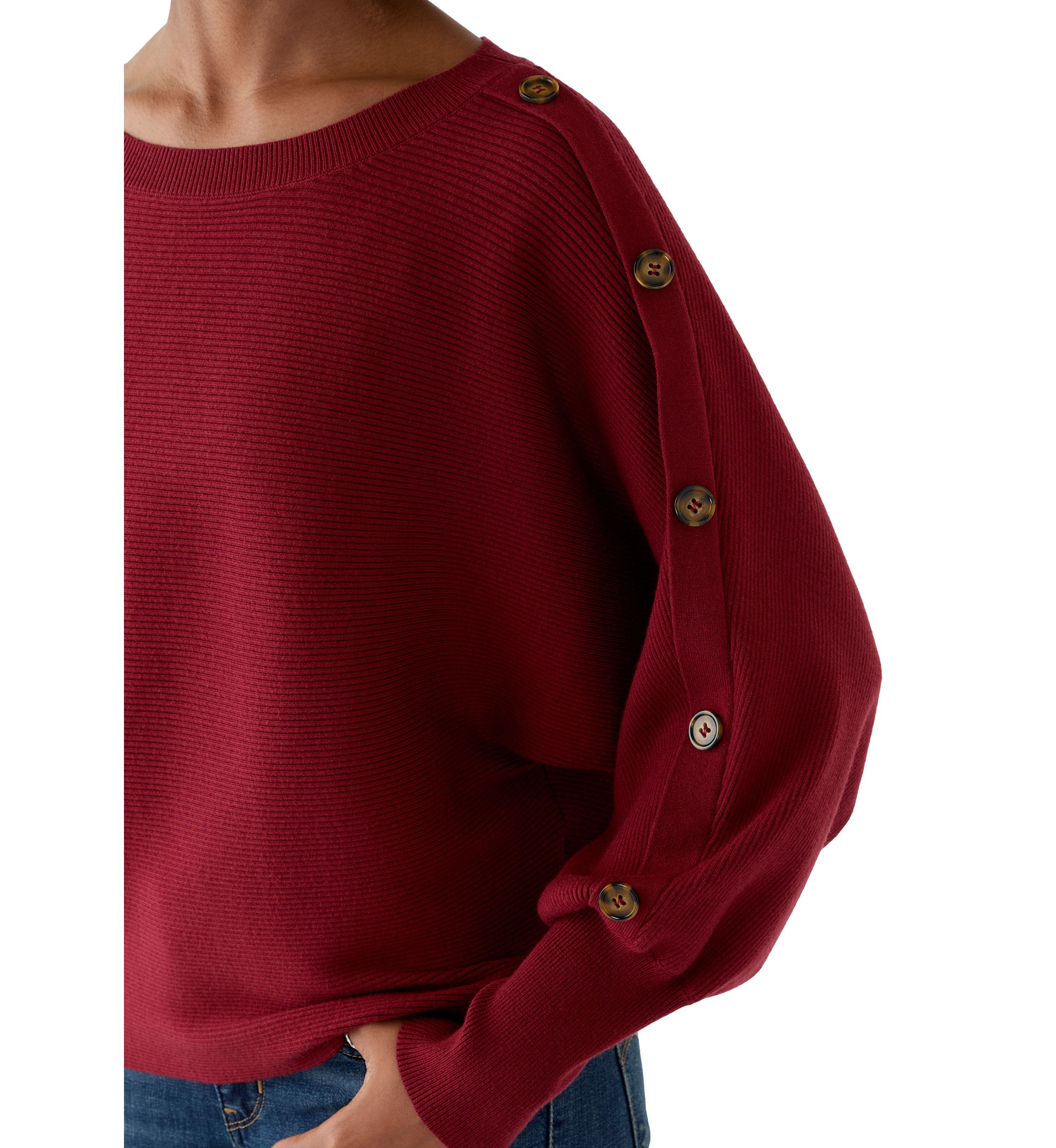 Womens Dolman Button Puff Sleeve Sweater