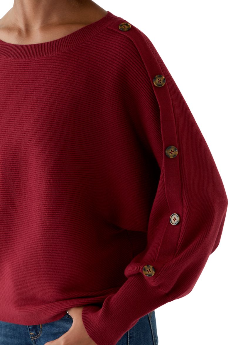 Womens Dolman Button Puff Sleeve Sweater