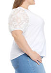 Plus Size Elbow Textured Puff Sleeve Top 
