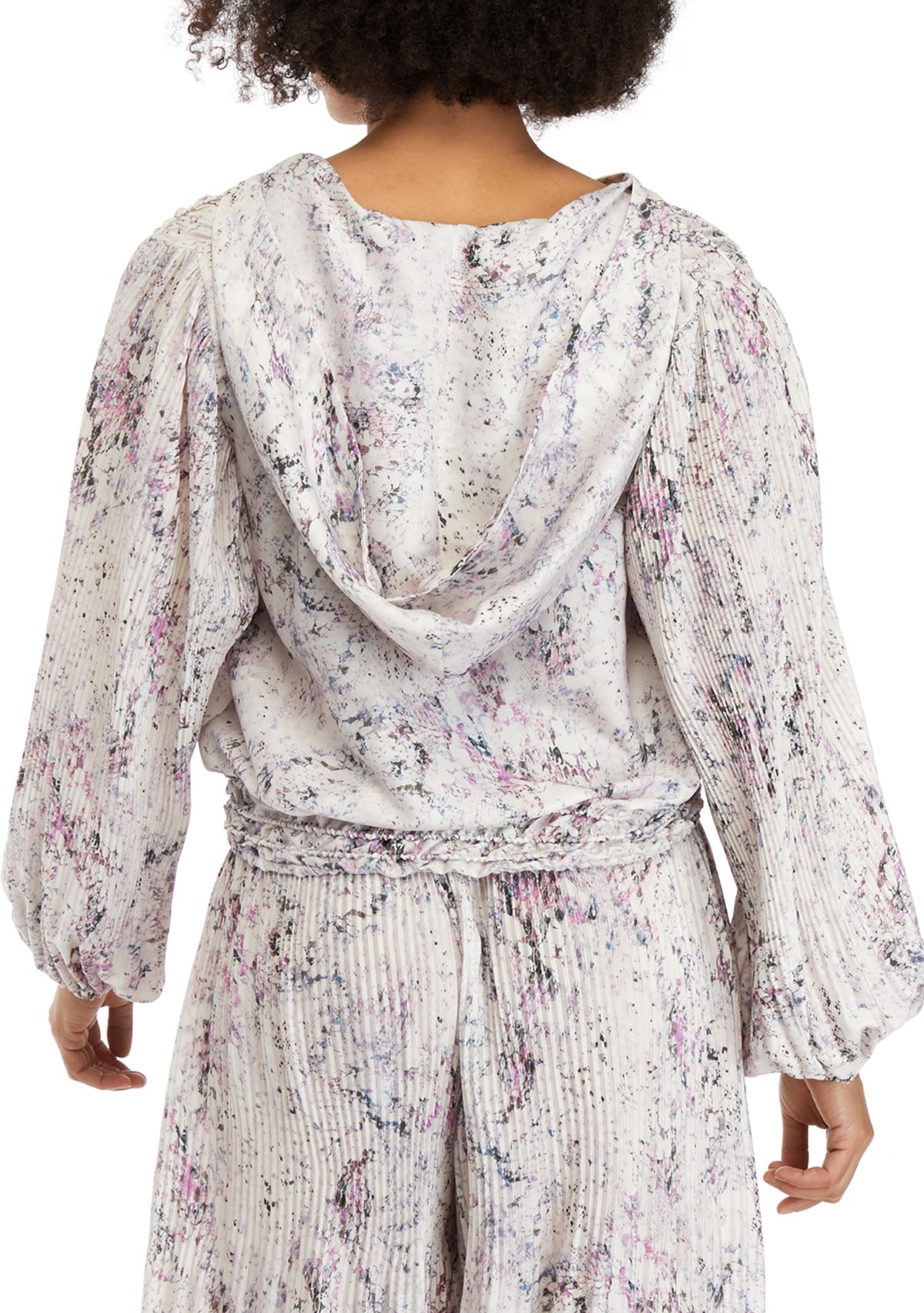 Womens Long Sleeve V-Neck Smocked Hem Blouse 