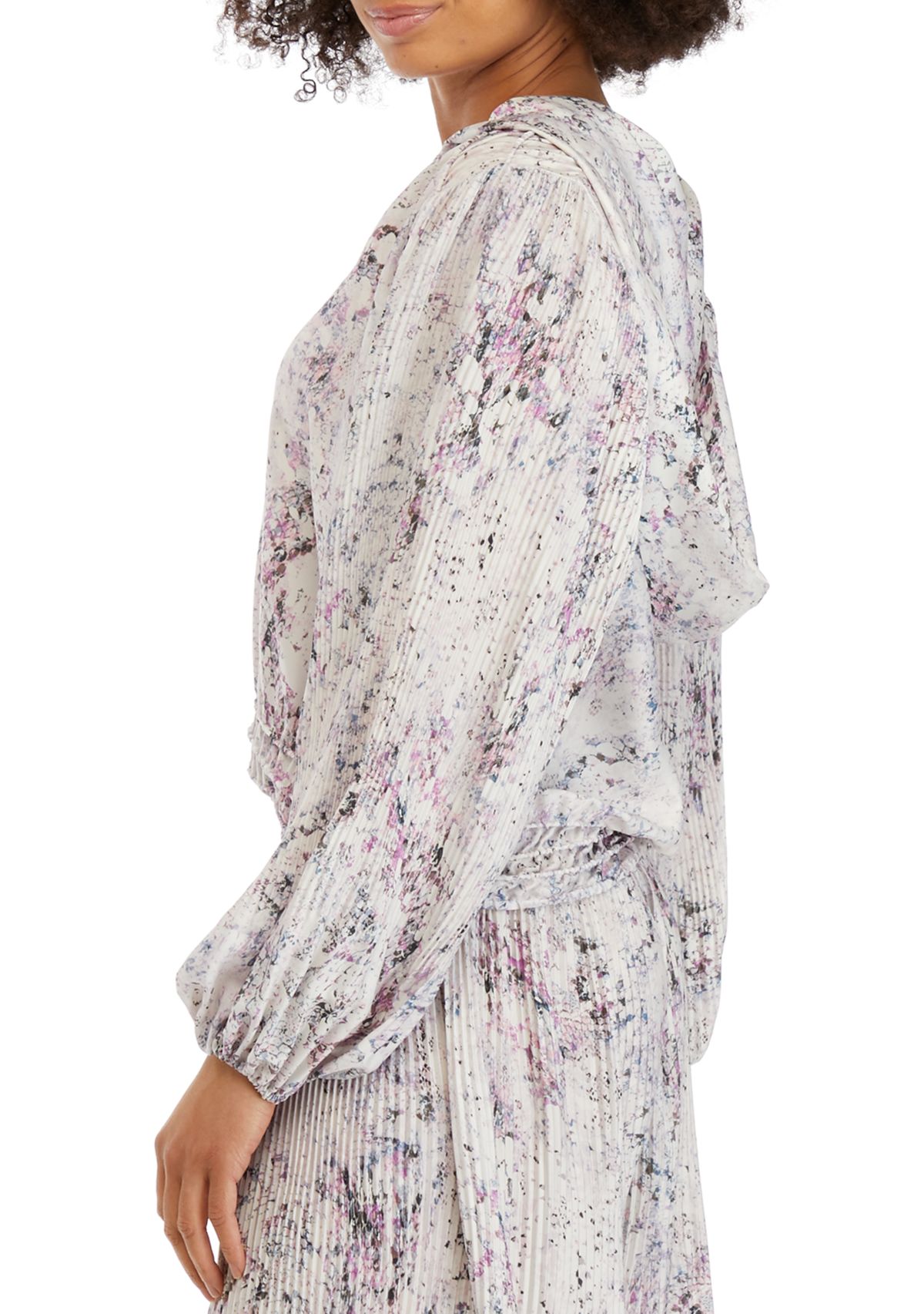 Womens Long Sleeve V-Neck Smocked Hem Blouse 