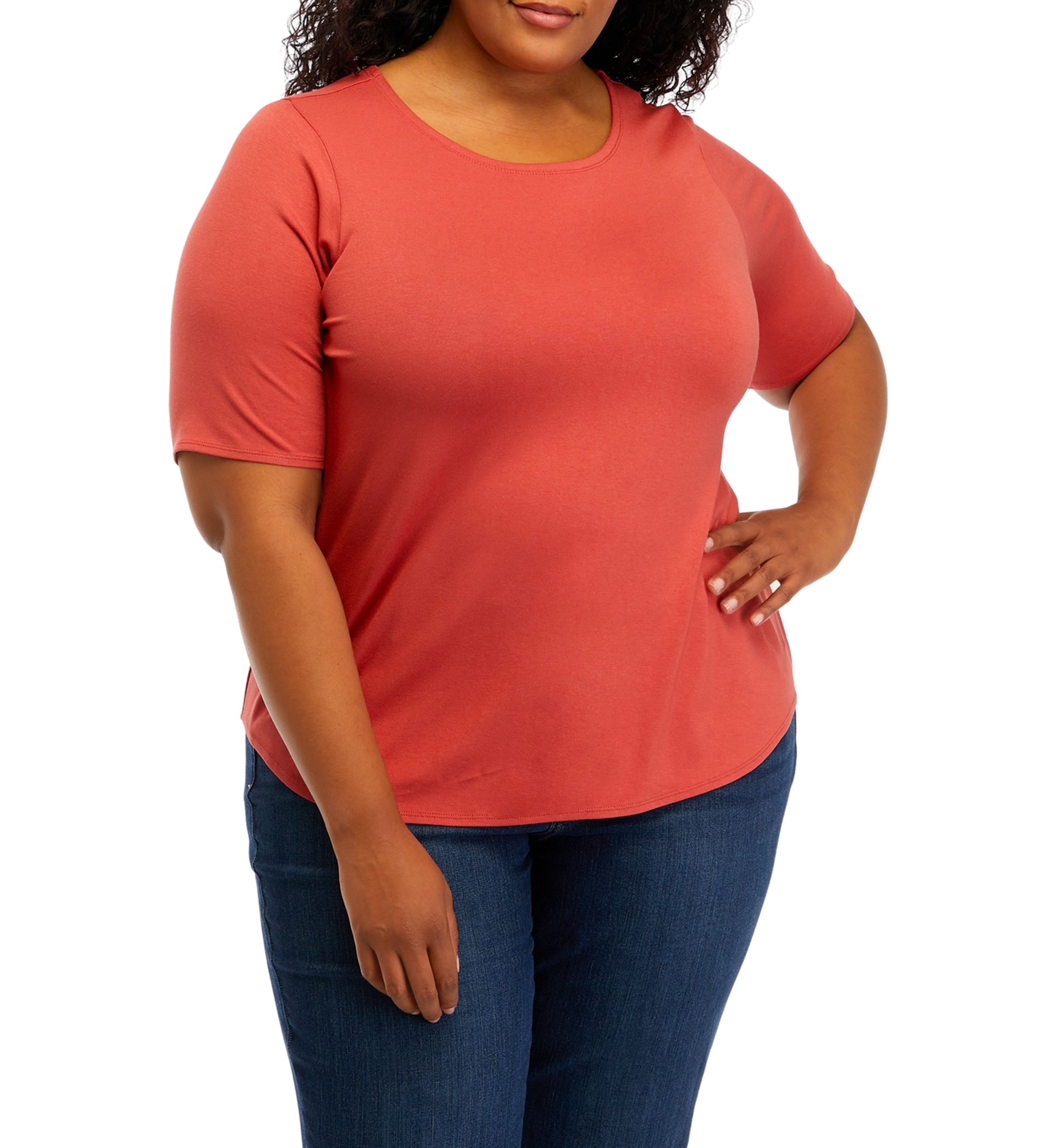 Plus Size Elbow Sleeve Crepe T-Shirt 