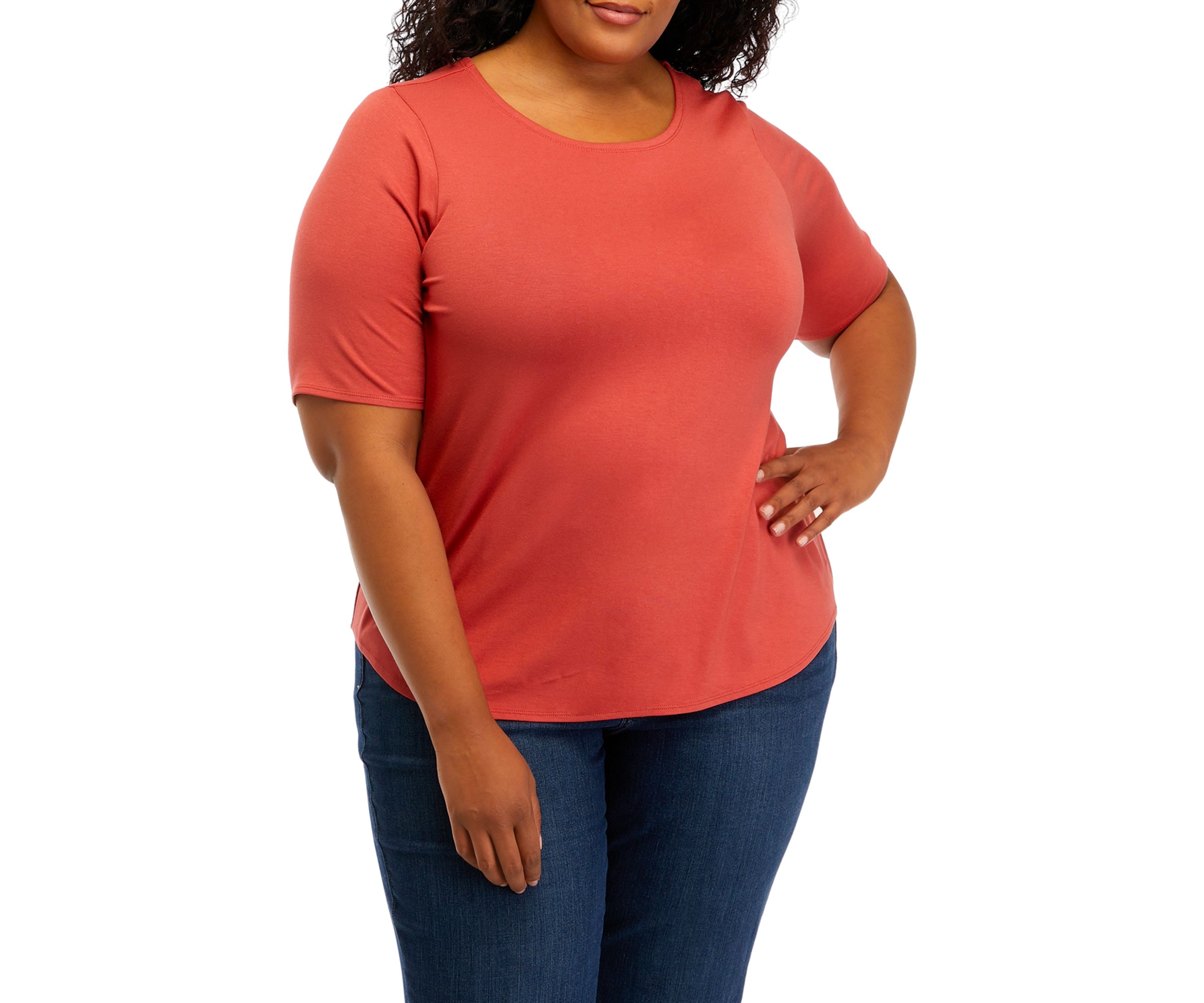 Plus Size Elbow Sleeve Crepe T-Shirt 