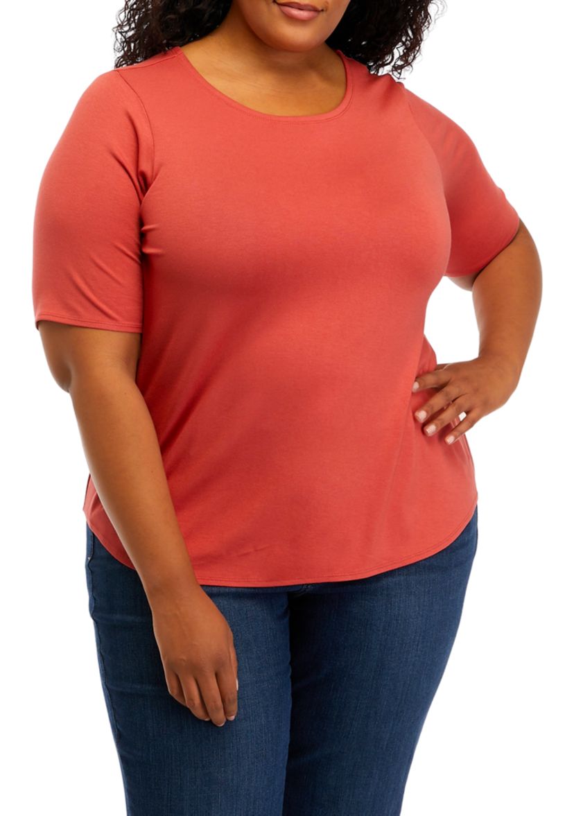 Plus Size Elbow Sleeve Crepe T-Shirt 