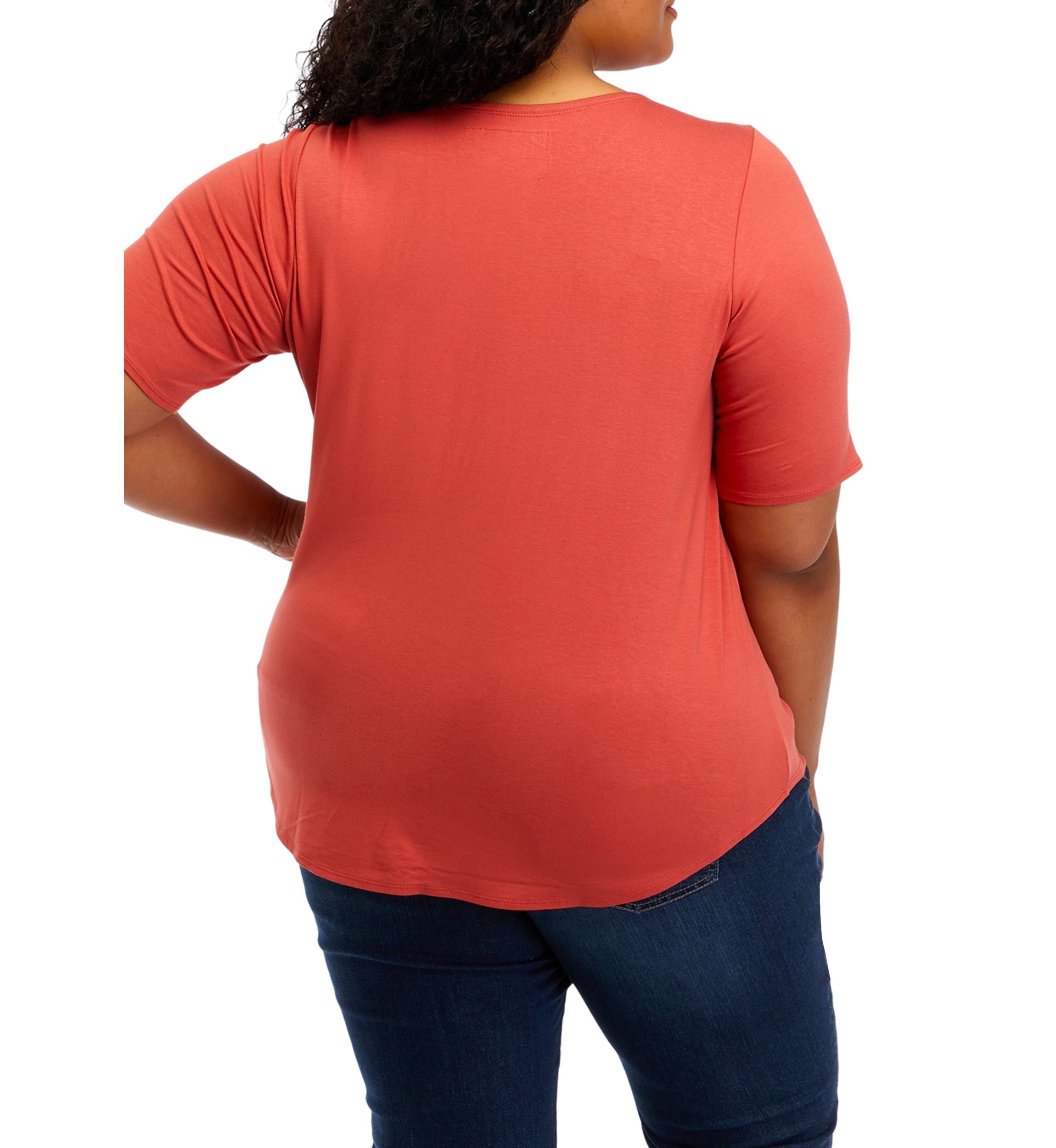 Plus Size Elbow Sleeve Crepe T-Shirt 
