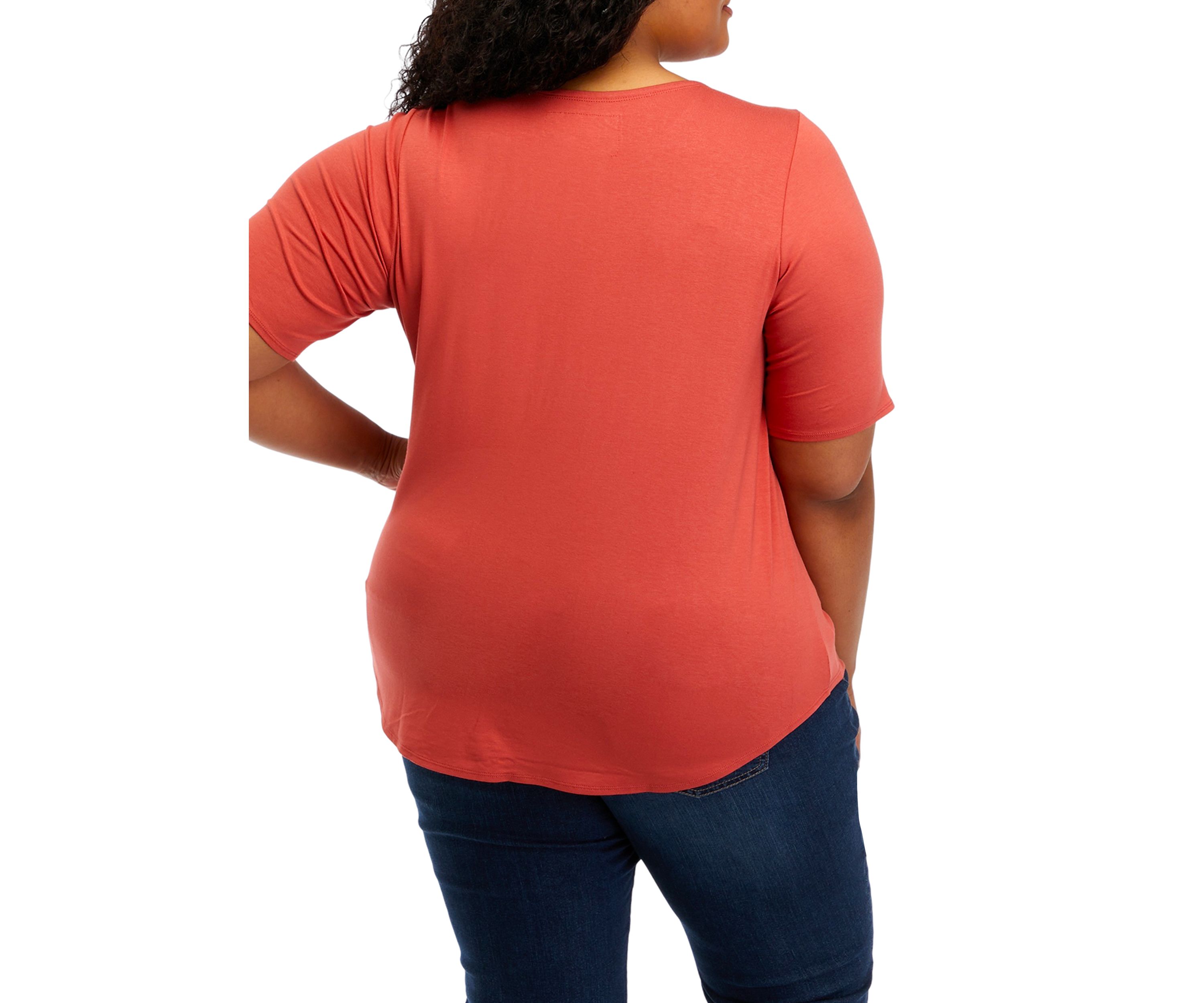 Plus Size Elbow Sleeve Crepe T-Shirt 
