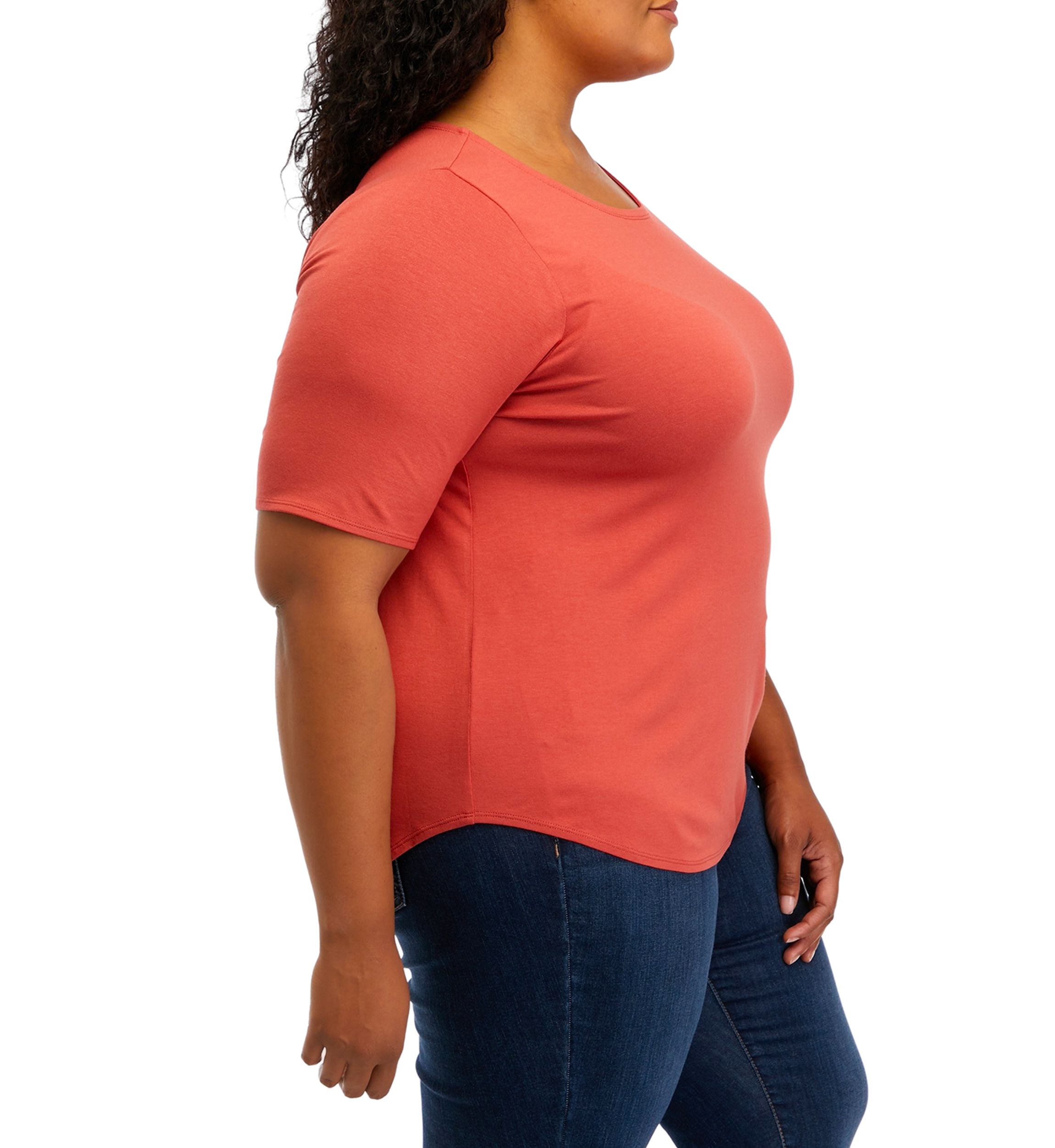 Plus Size Elbow Sleeve Crepe T-Shirt 