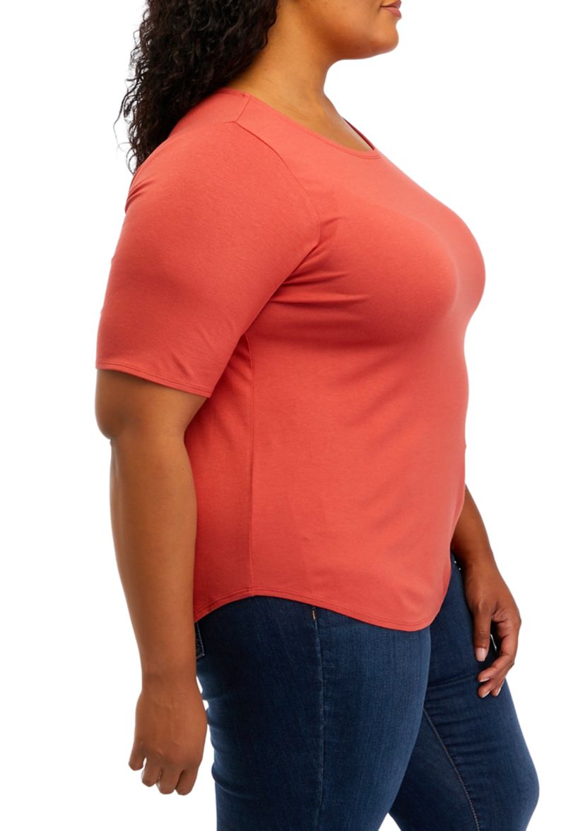 Plus Size Elbow Sleeve Crepe T-Shirt 