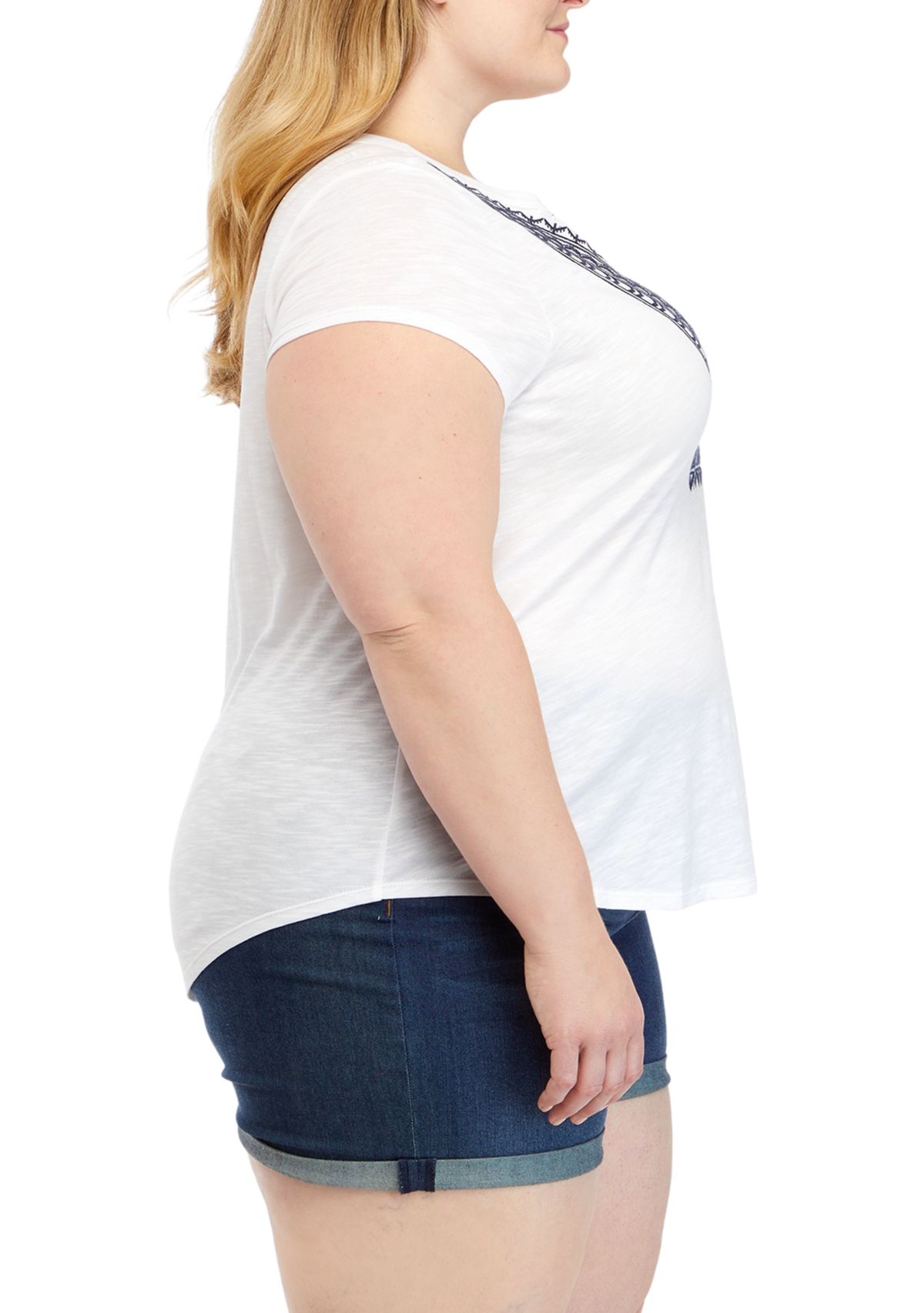 Plus Size Short Sleeve Embroidered Top