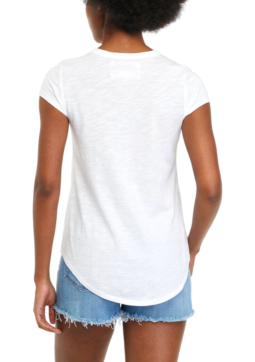 Womens Short Sleeve Crochet Pocket T-Shirt