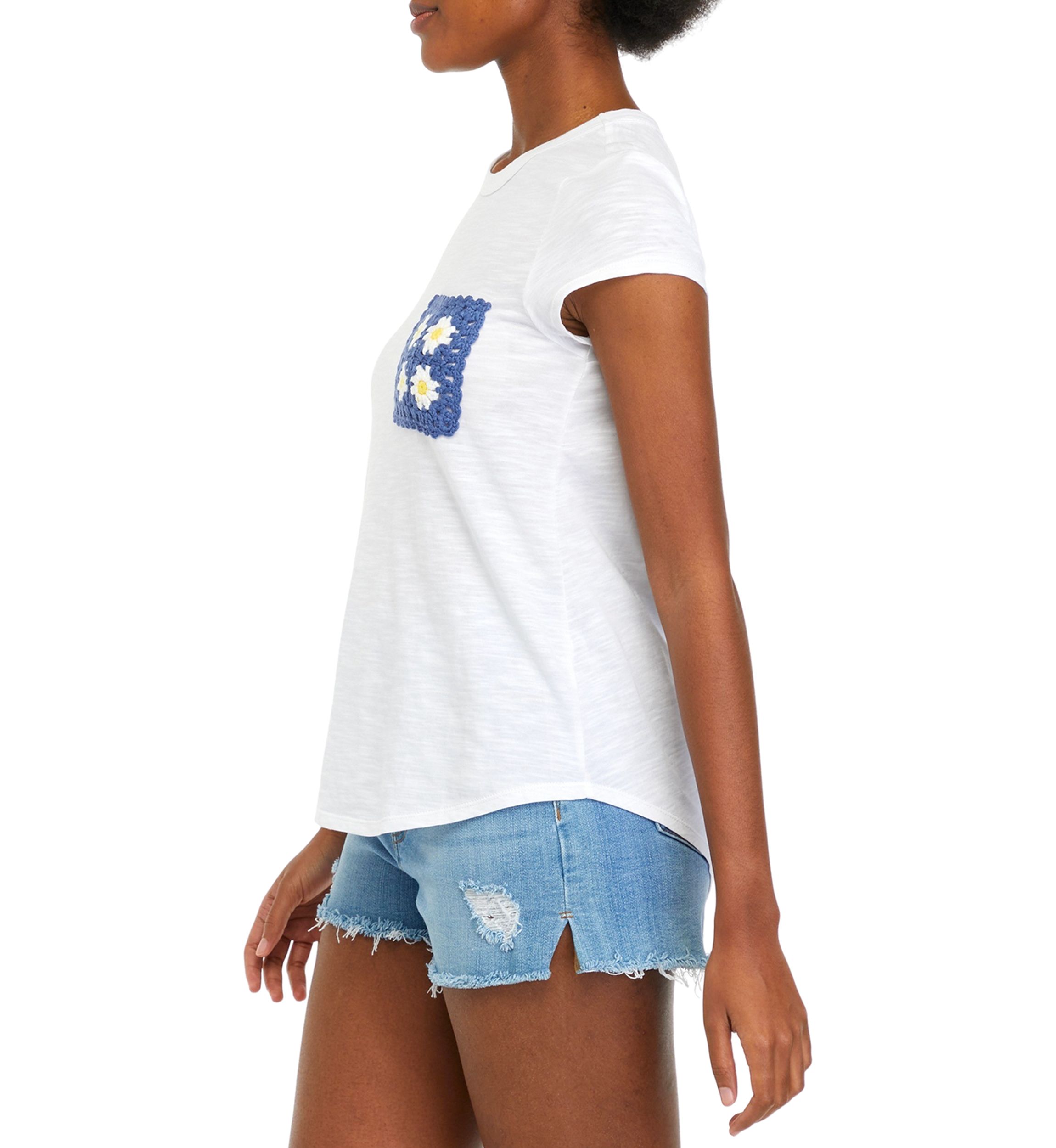 Womens Short Sleeve Crochet Pocket T-Shirt