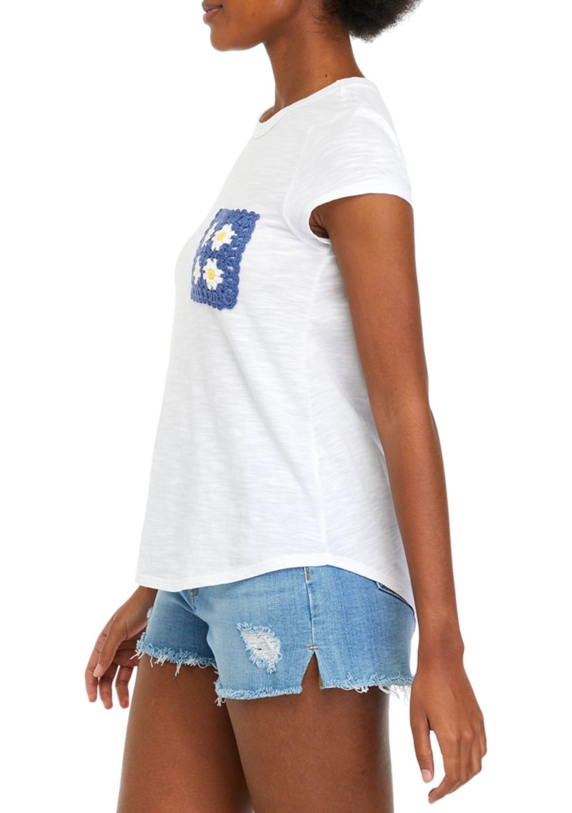 Womens Short Sleeve Crochet Pocket T-Shirt