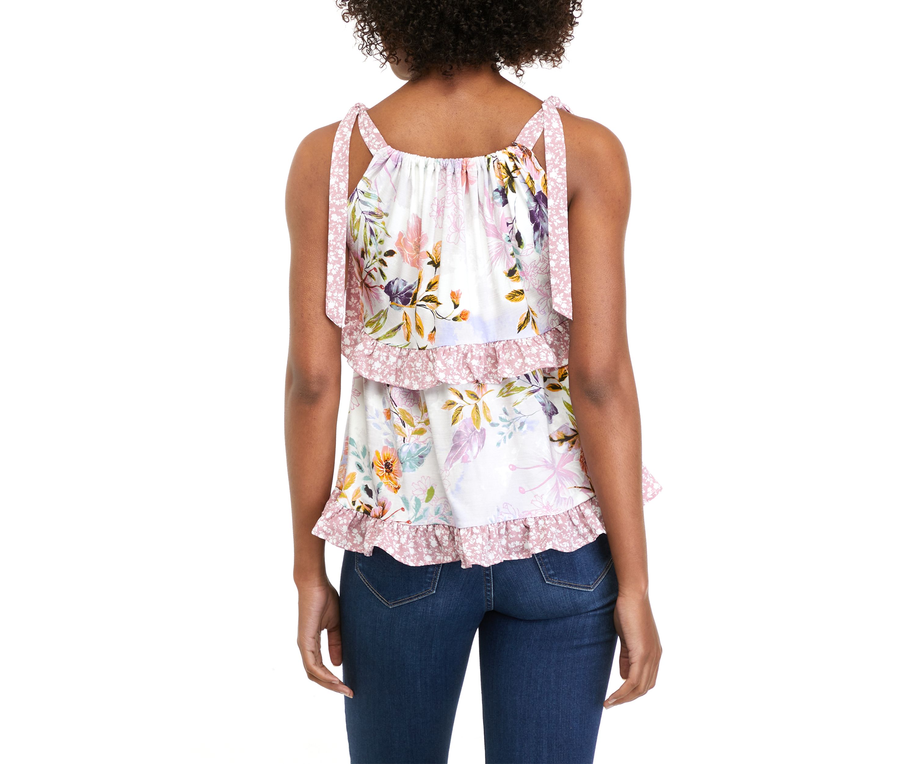Womens Tie Strap Ruffle Tank 