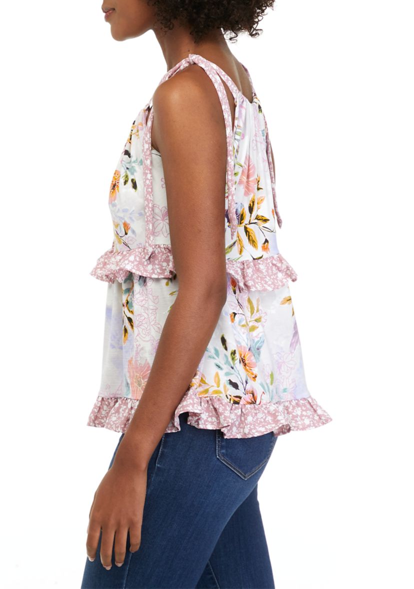 Womens Tie Strap Ruffle Tank 