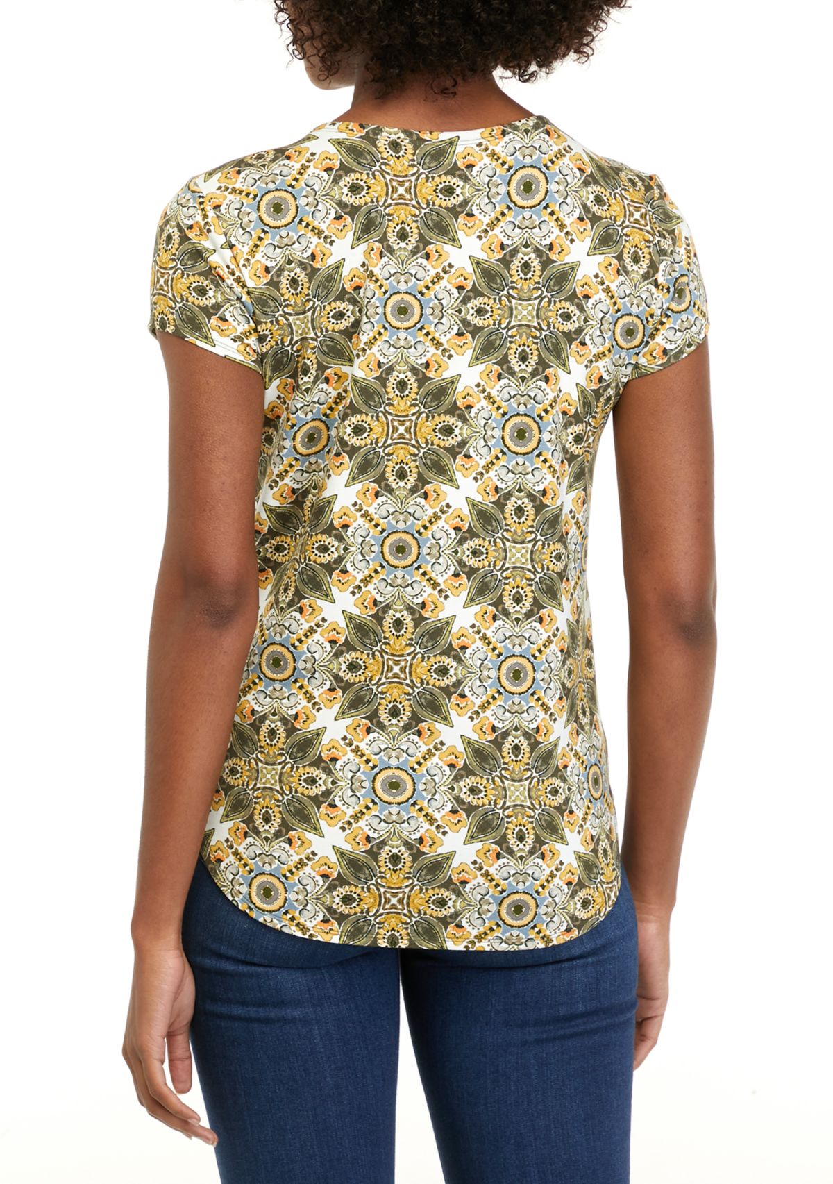 Womens Printed Cap Sleeve Pocket T-Shirt 