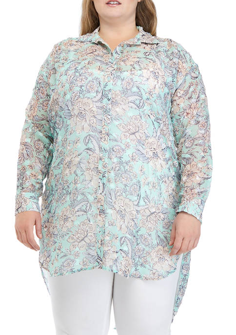 Cupio Plus Size Long Sleeve Button Down Textured