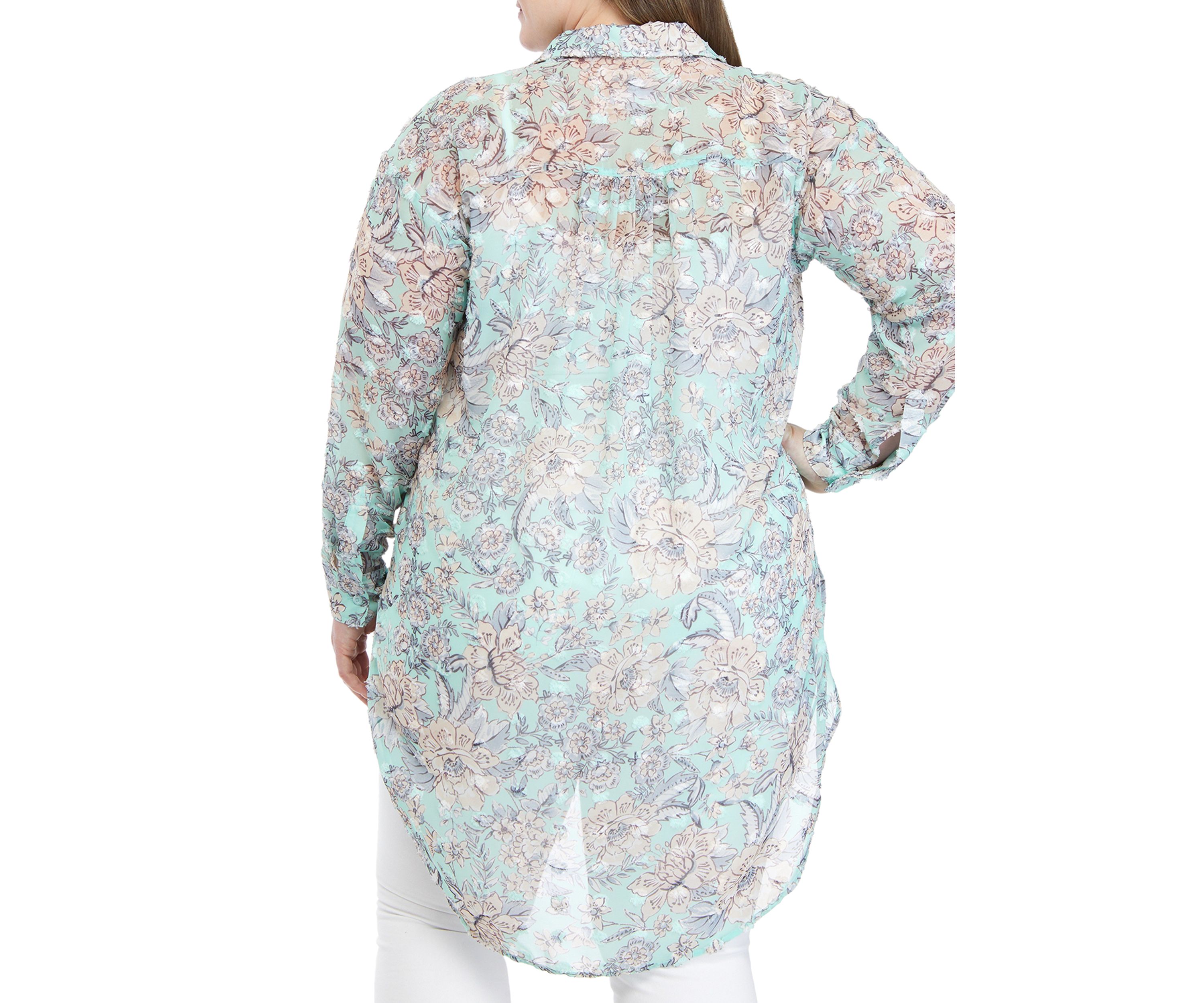 Plus Size Long Sleeve Button Down Textured Tunic Top 