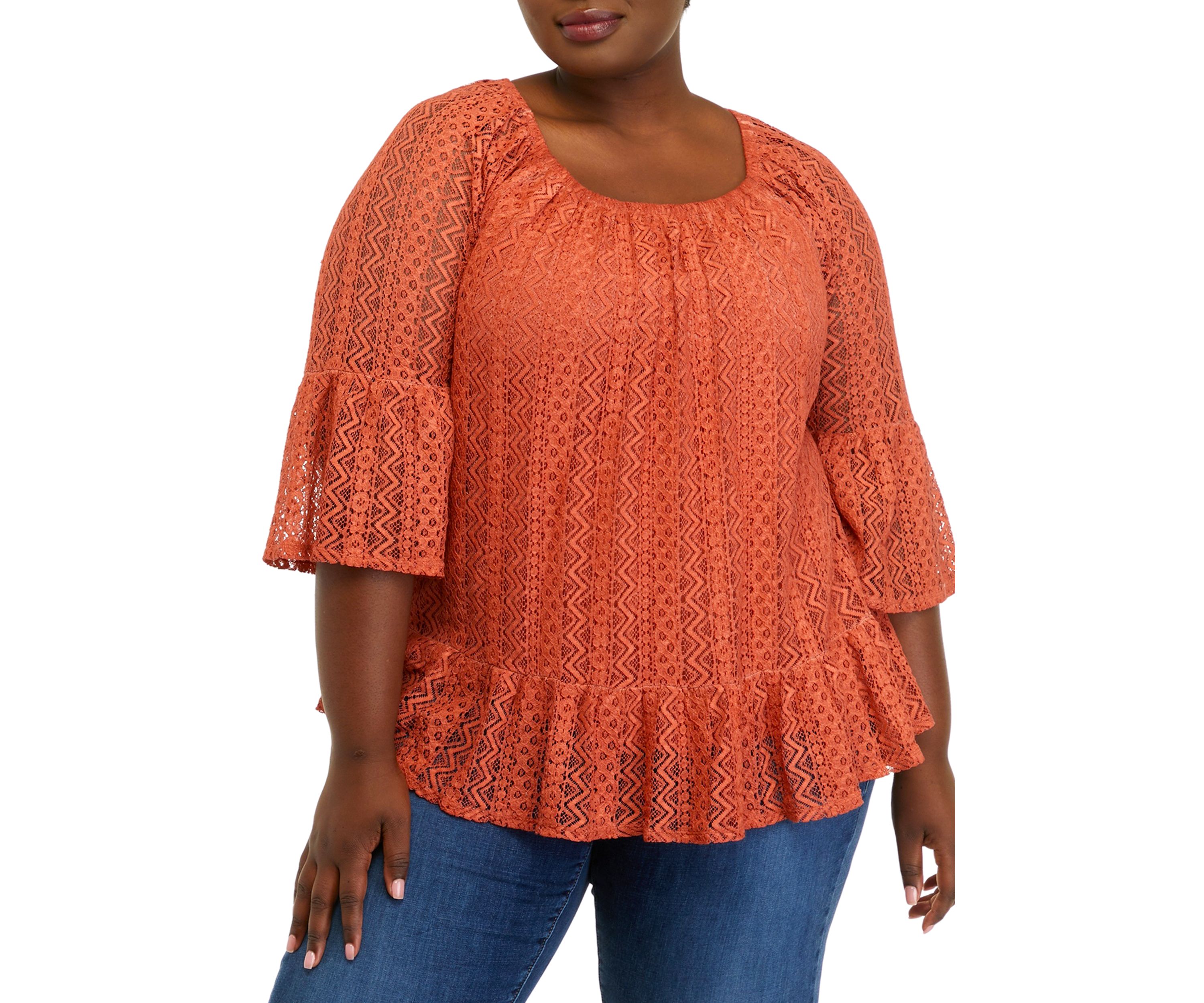 Plus Size 3/4 Sleeve Lace Off the Shoulder Woven Top 