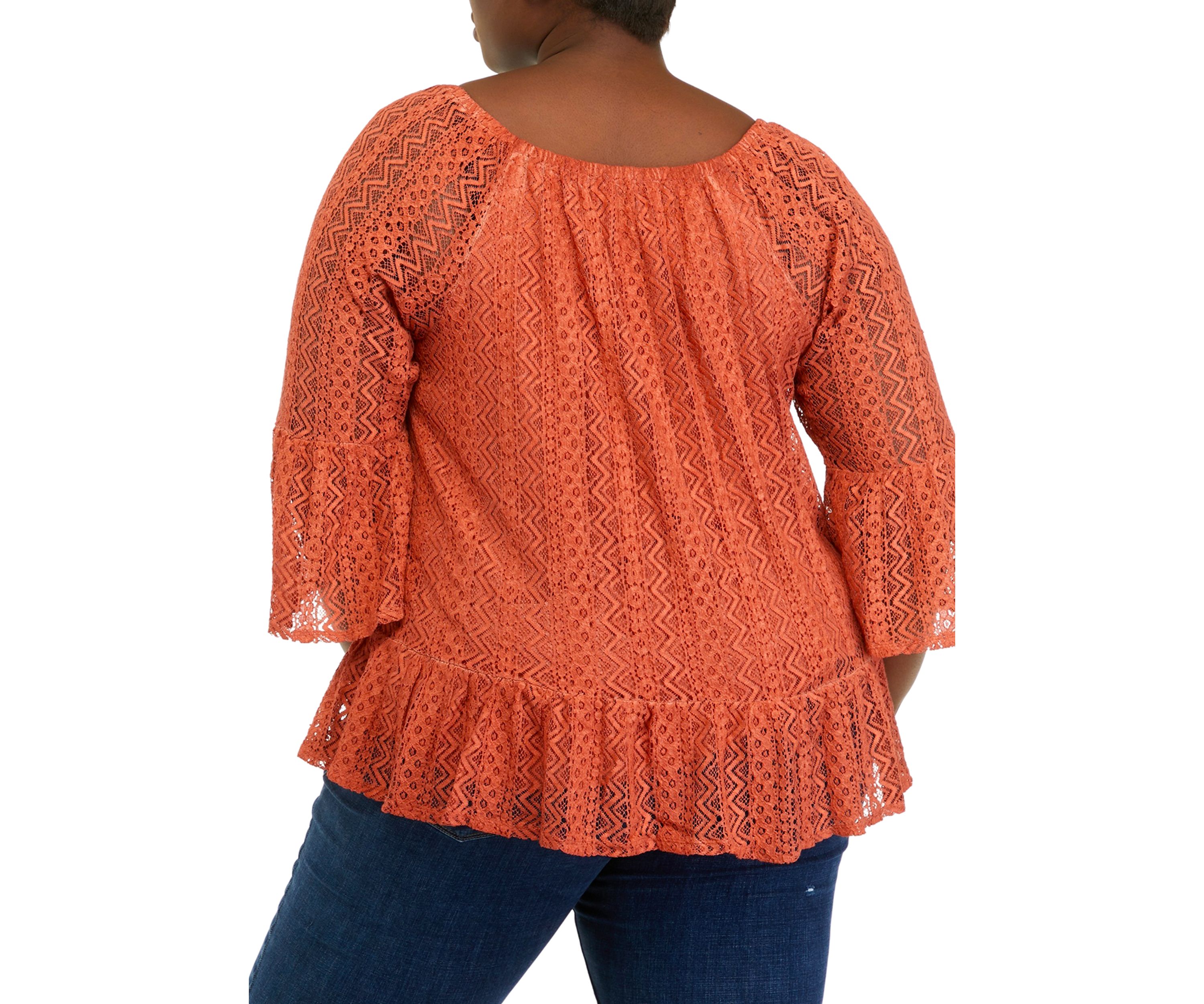 Plus Size 3/4 Sleeve Lace Off the Shoulder Woven Top 