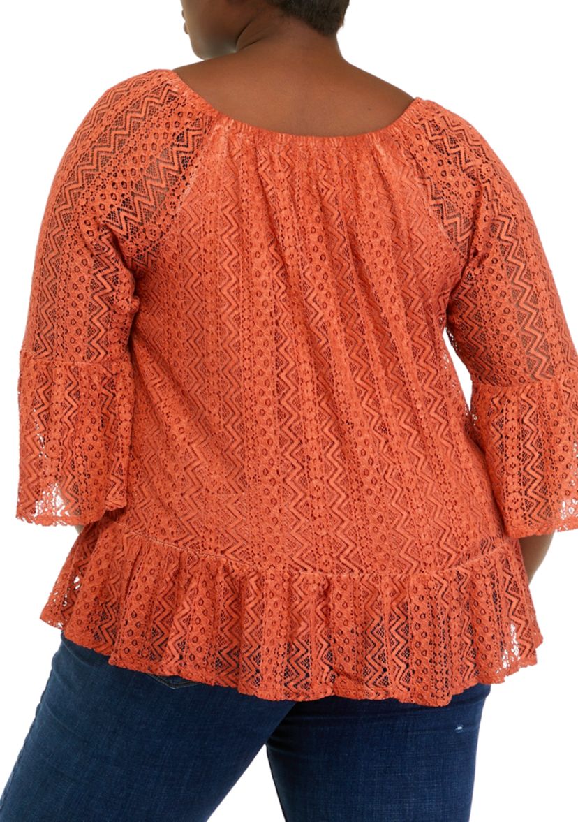 Plus Size 3/4 Sleeve Lace Off the Shoulder Woven Top 