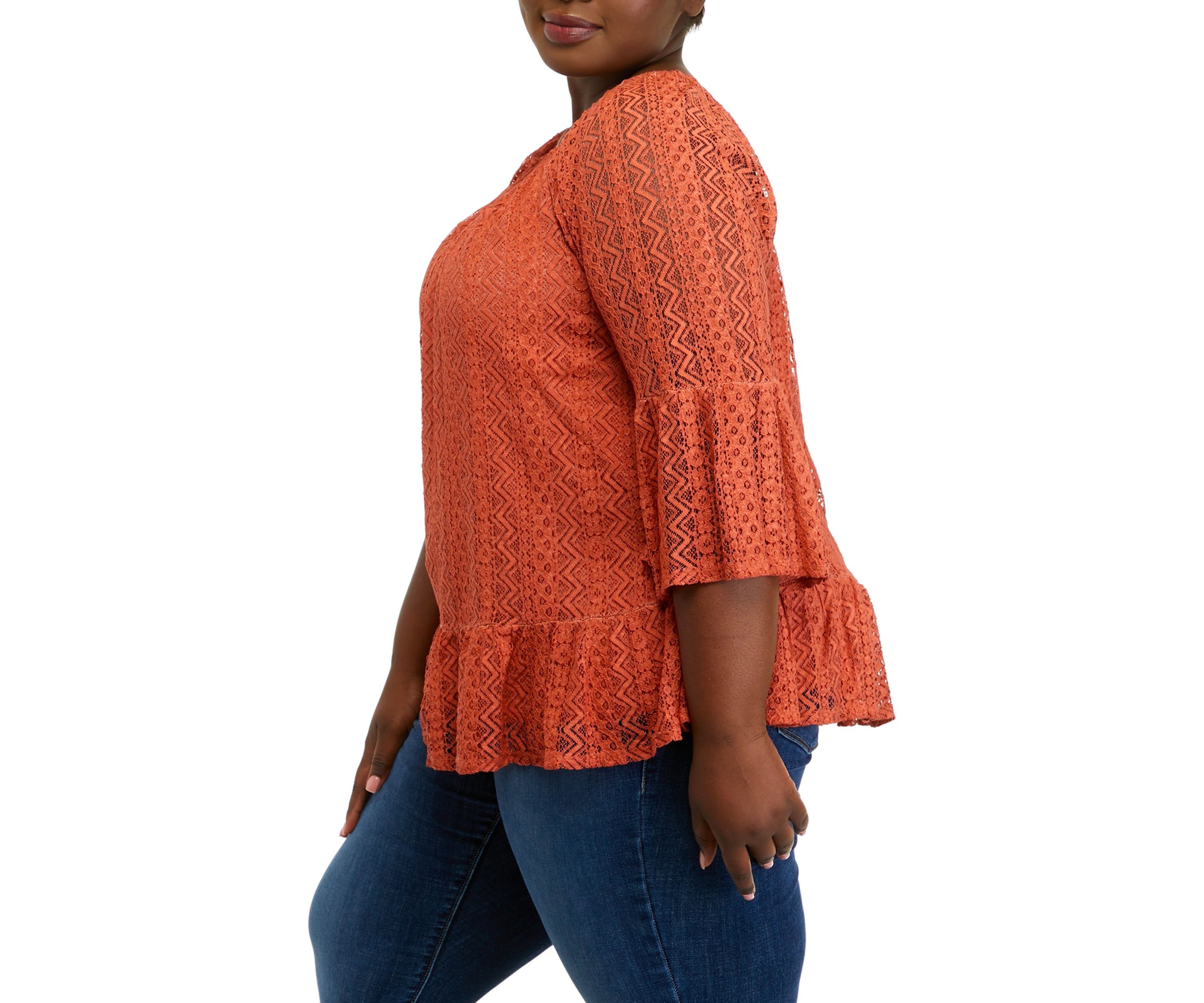 Plus Size 3/4 Sleeve Lace Off the Shoulder Woven Top 