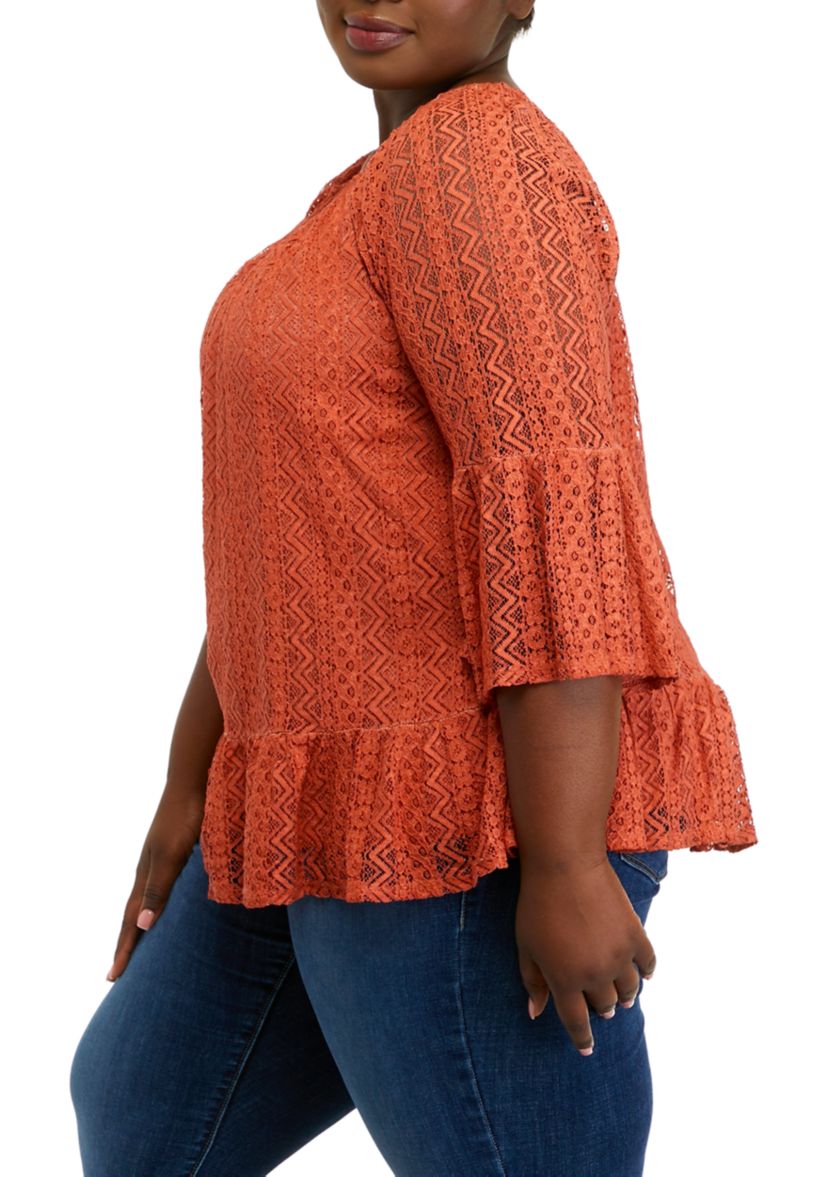 Plus Size 3/4 Sleeve Lace Off the Shoulder Woven Top 