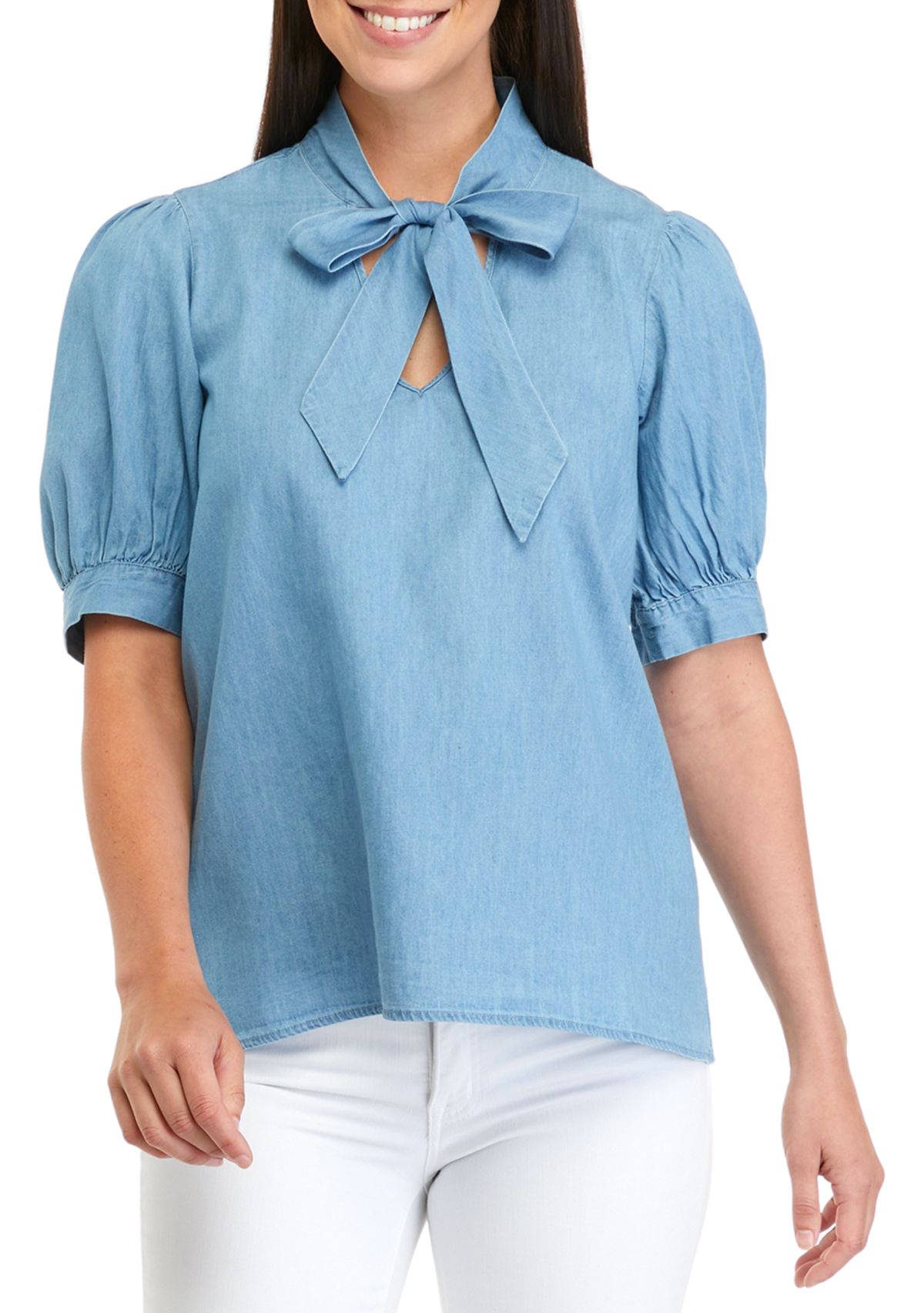 Womens Blouson Sleeve Bow Blouse