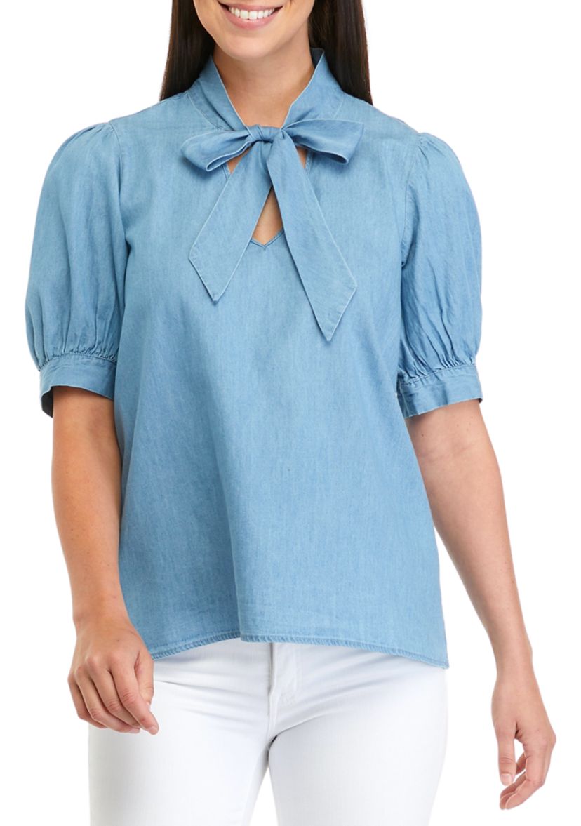 Womens Blouson Sleeve Bow Blouse