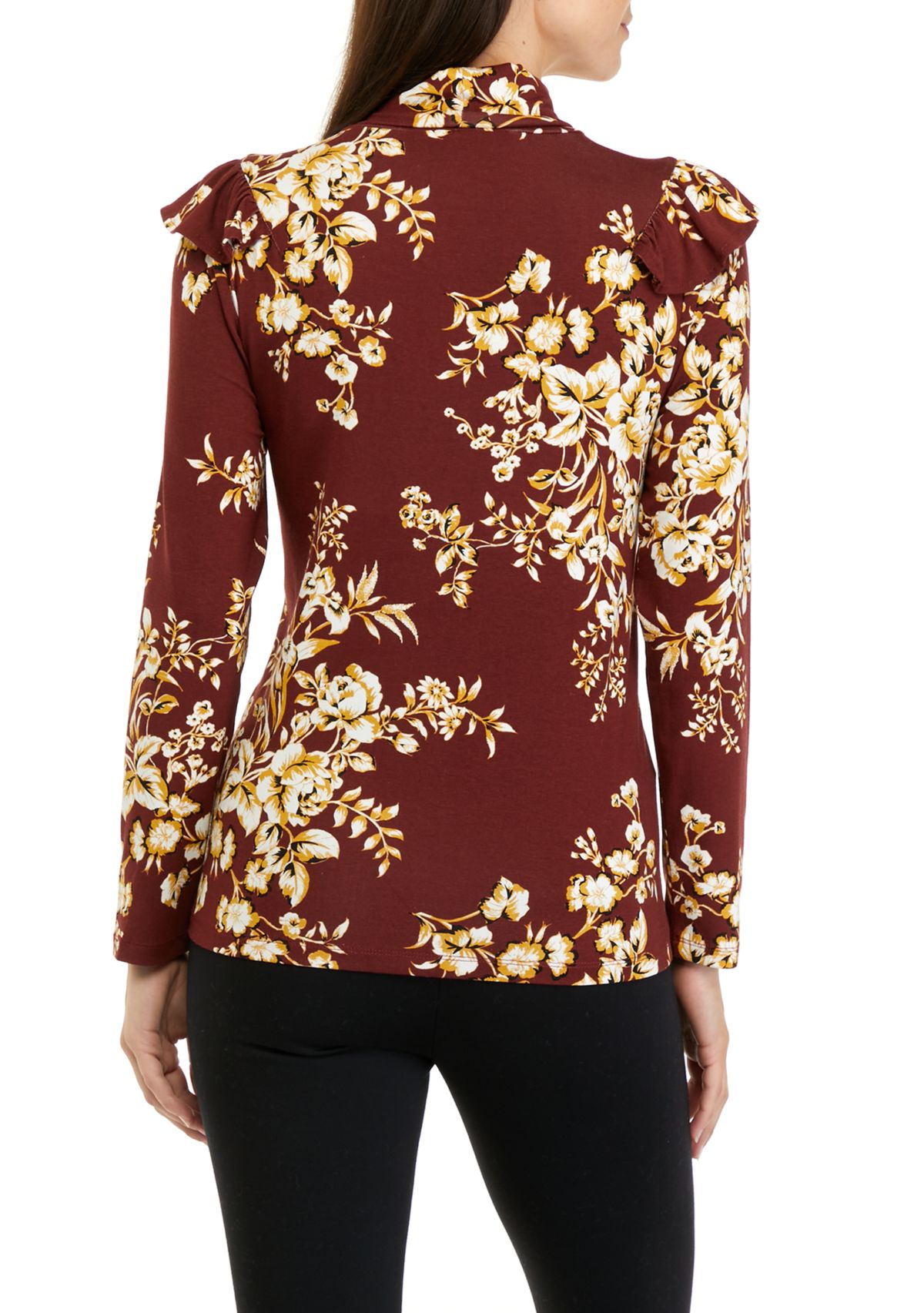 Womens Long Sleeve Floral Turtleneck Top
