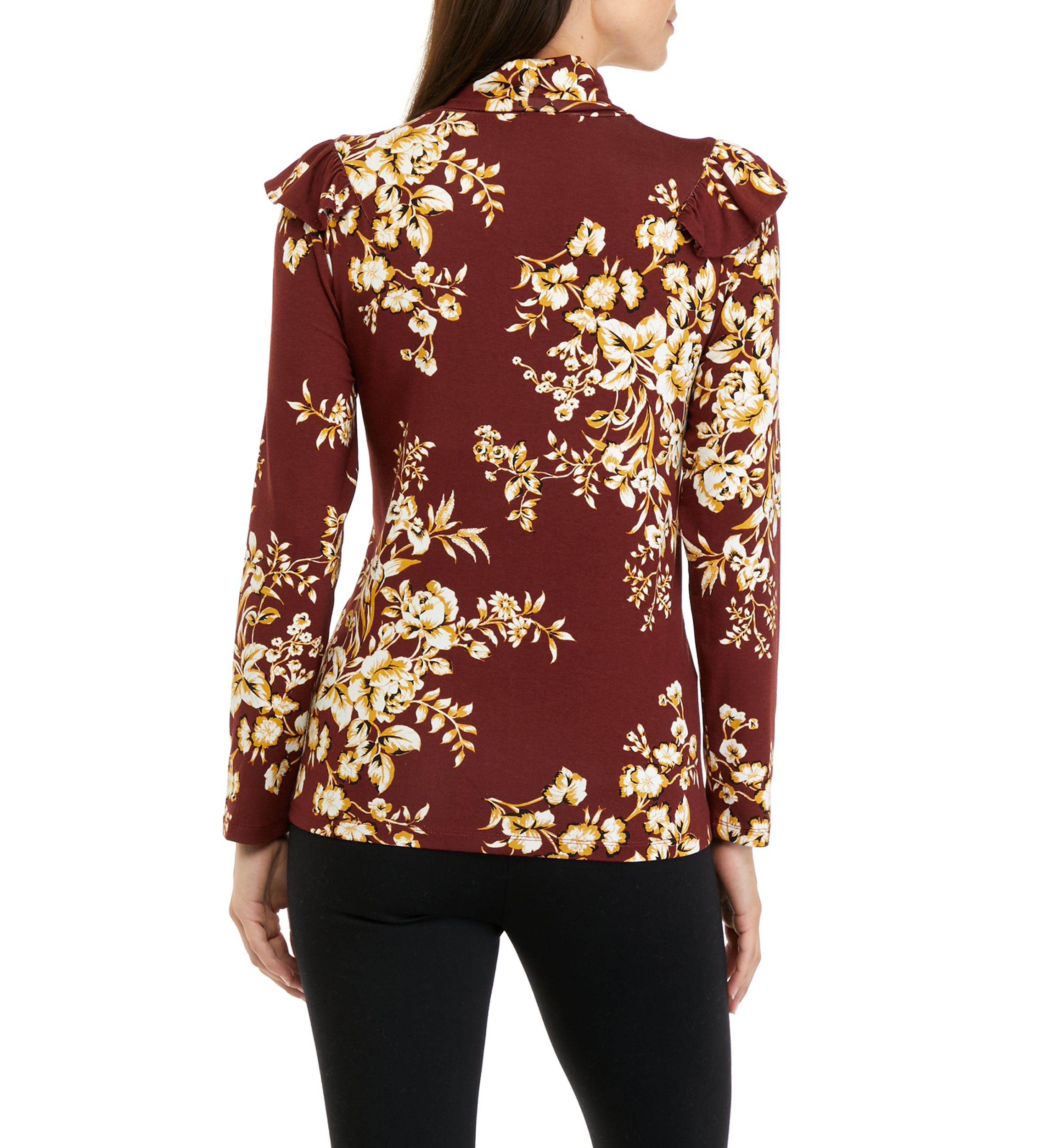 Womens Long Sleeve Floral Turtleneck Top