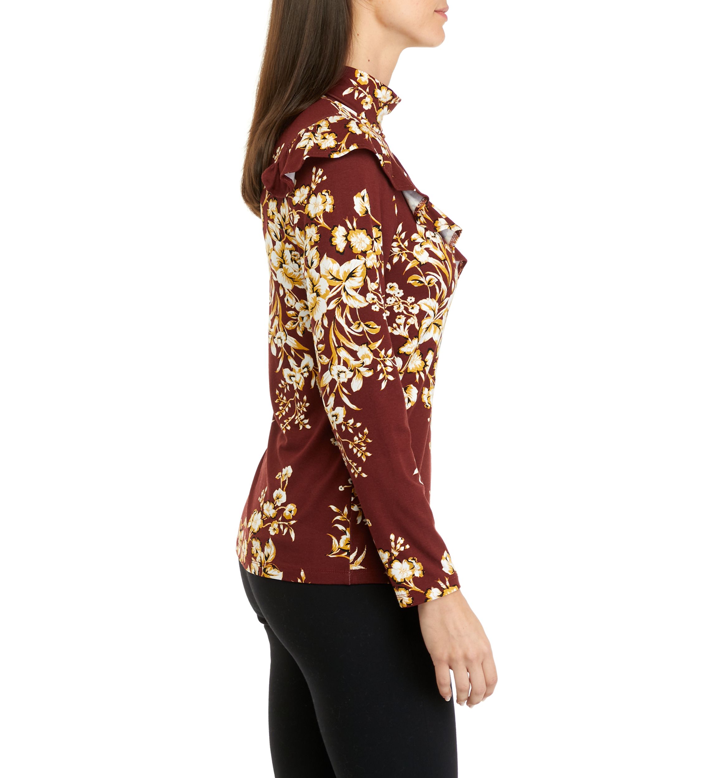 Womens Long Sleeve Floral Turtleneck Top