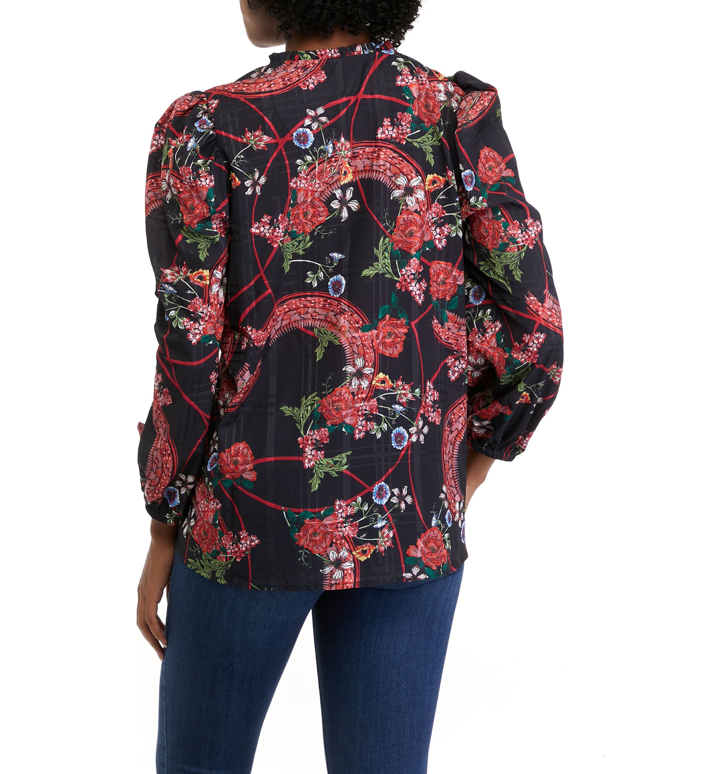 Womens Long Sleeve Printed Split Neck Blouse