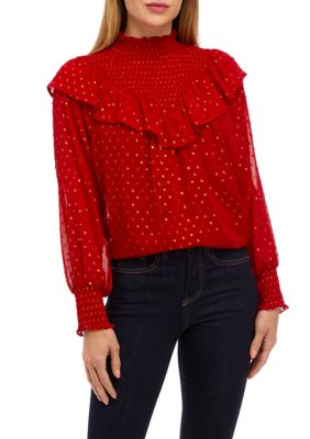 Clip Dot Trumpet Sleeve Top  Blouses for women, Long sleeve tops