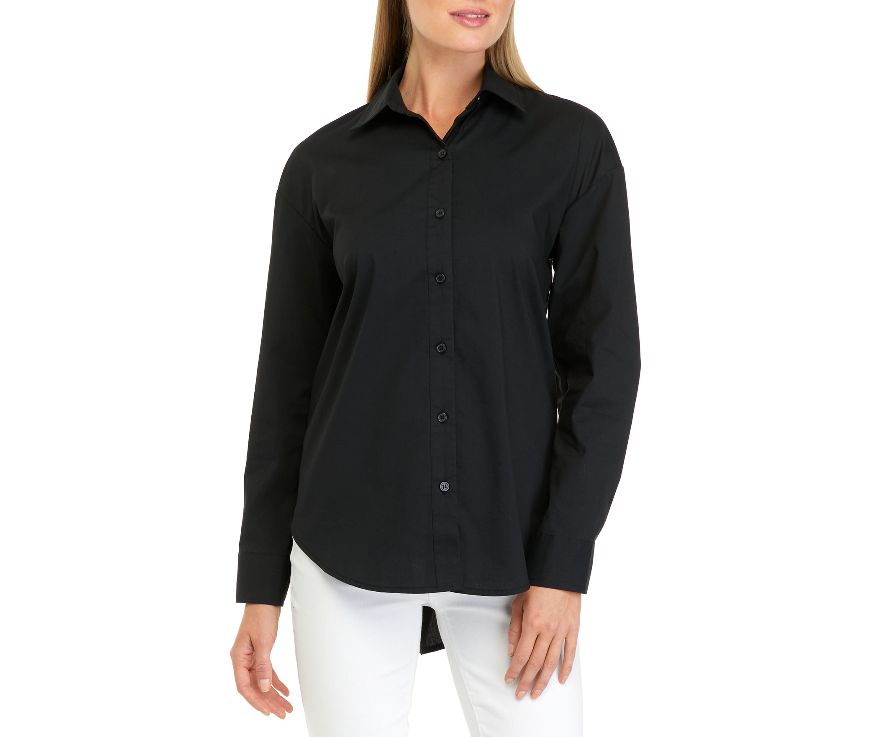 Womens Long Sleeve Drop Shoulder Poplin Shirt