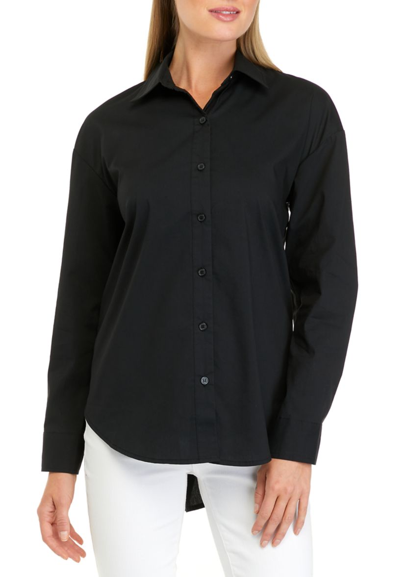 Womens Long Sleeve Drop Shoulder Poplin Shirt