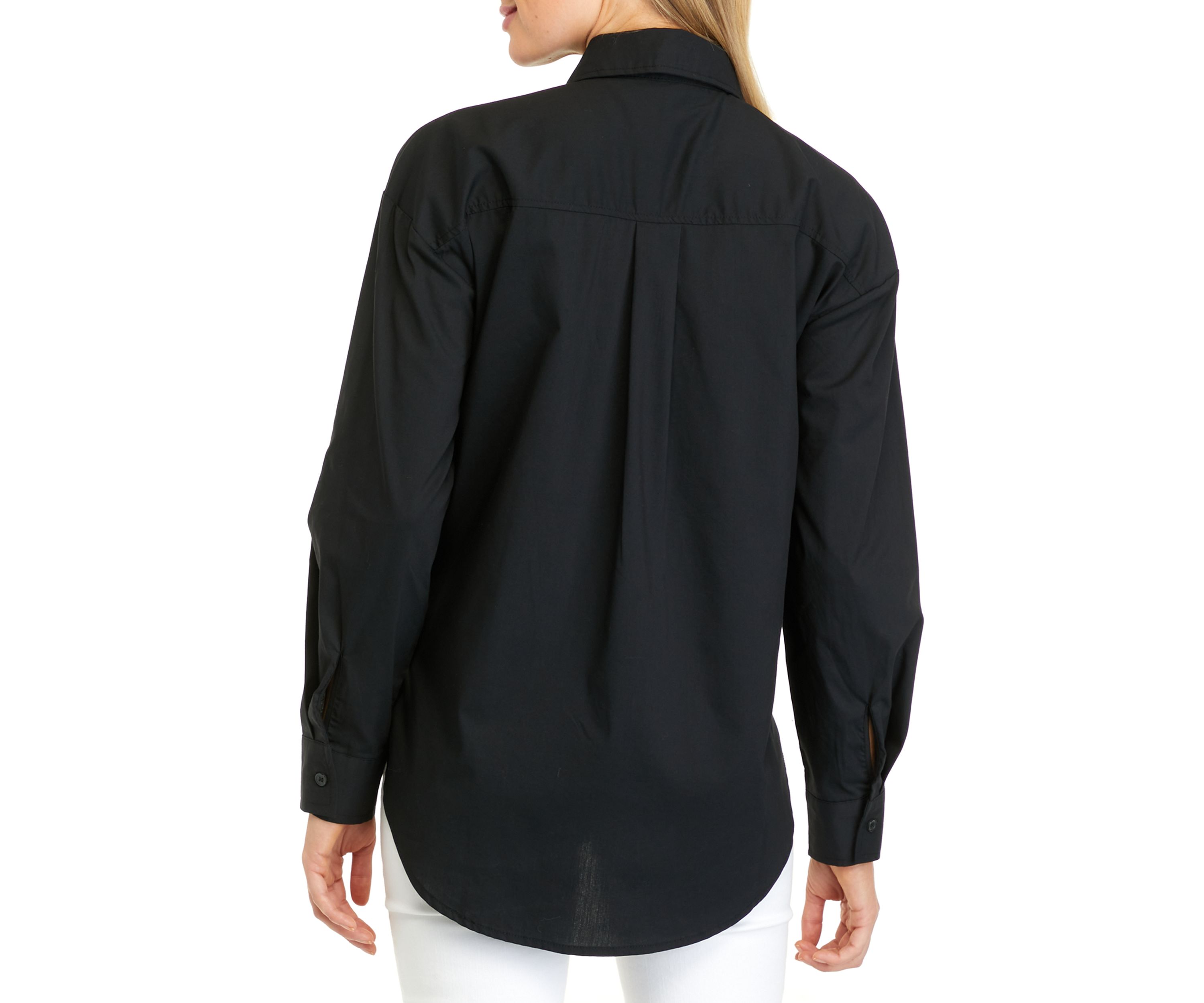 Womens Long Sleeve Drop Shoulder Poplin Shirt