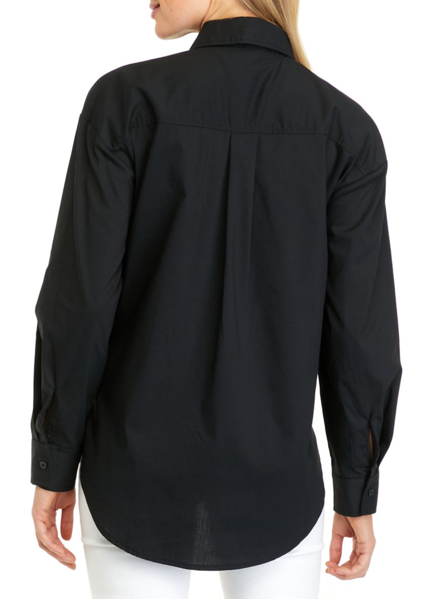 Womens Long Sleeve Drop Shoulder Poplin Shirt