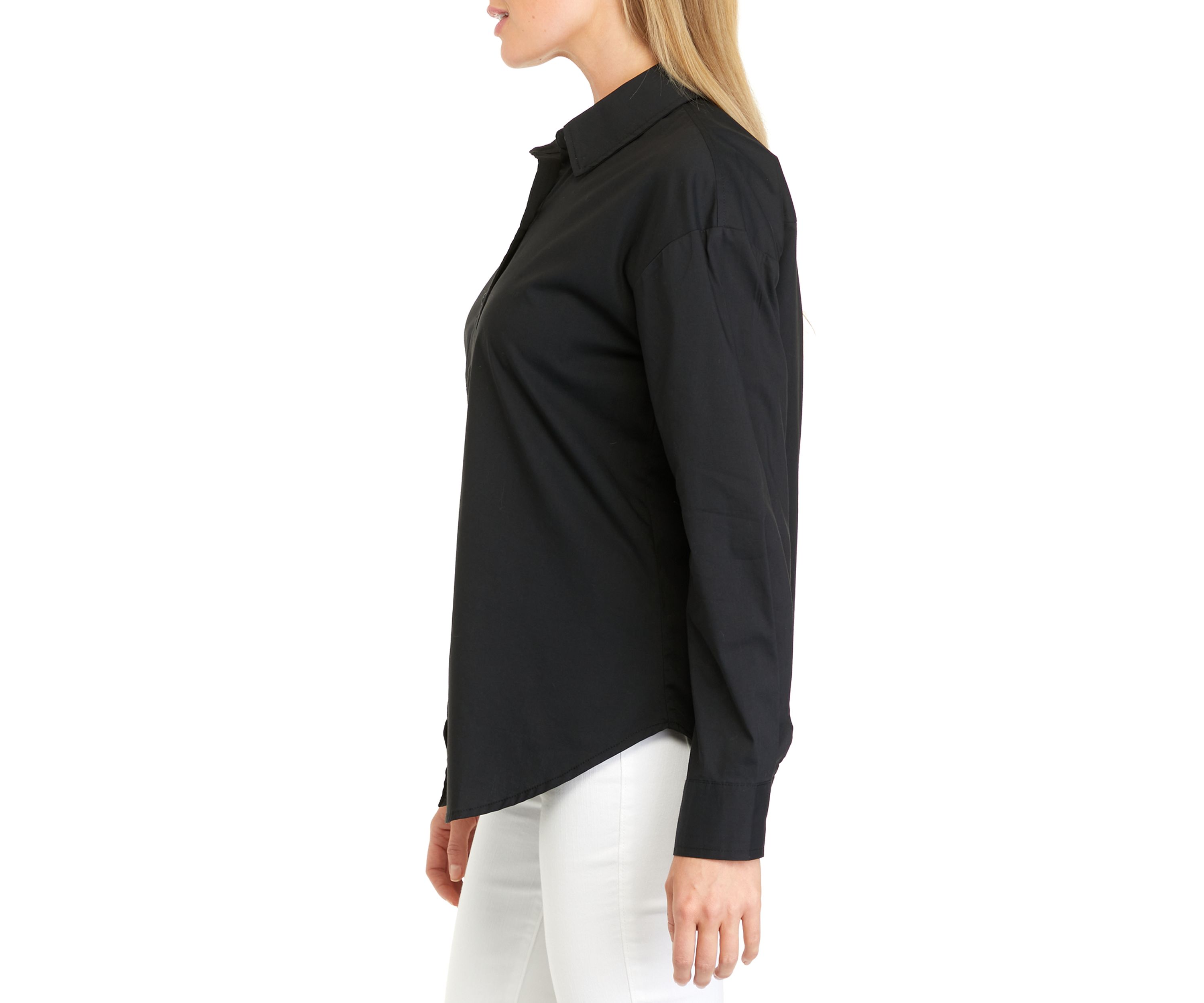 Womens Long Sleeve Drop Shoulder Poplin Shirt