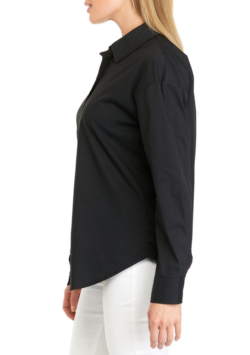 Womens Long Sleeve Drop Shoulder Poplin Shirt