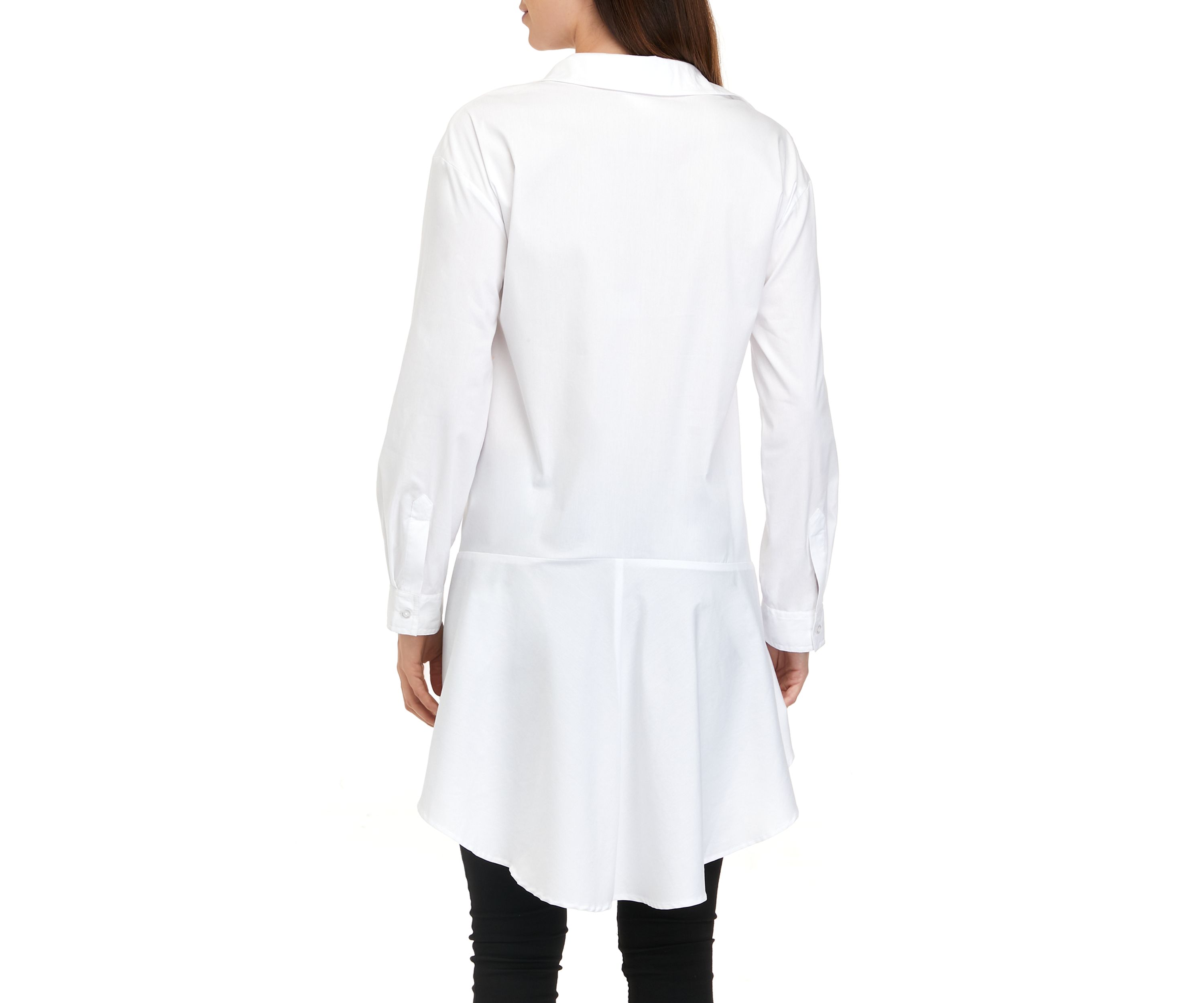 Womens Roll Sleeve High Low Poplin Tunic Top