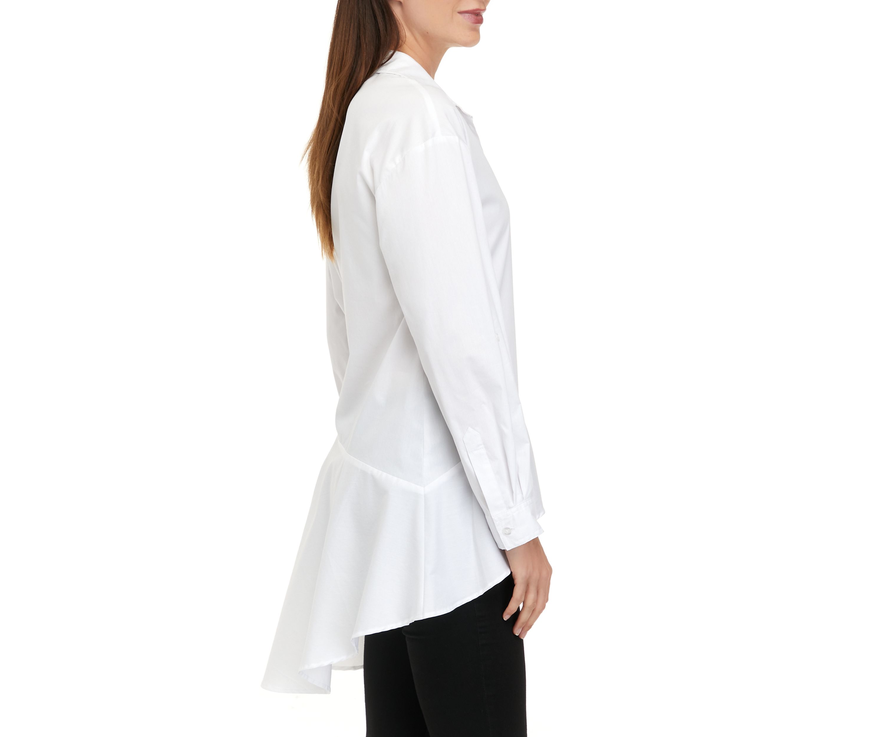 Womens Roll Sleeve High Low Poplin Tunic Top