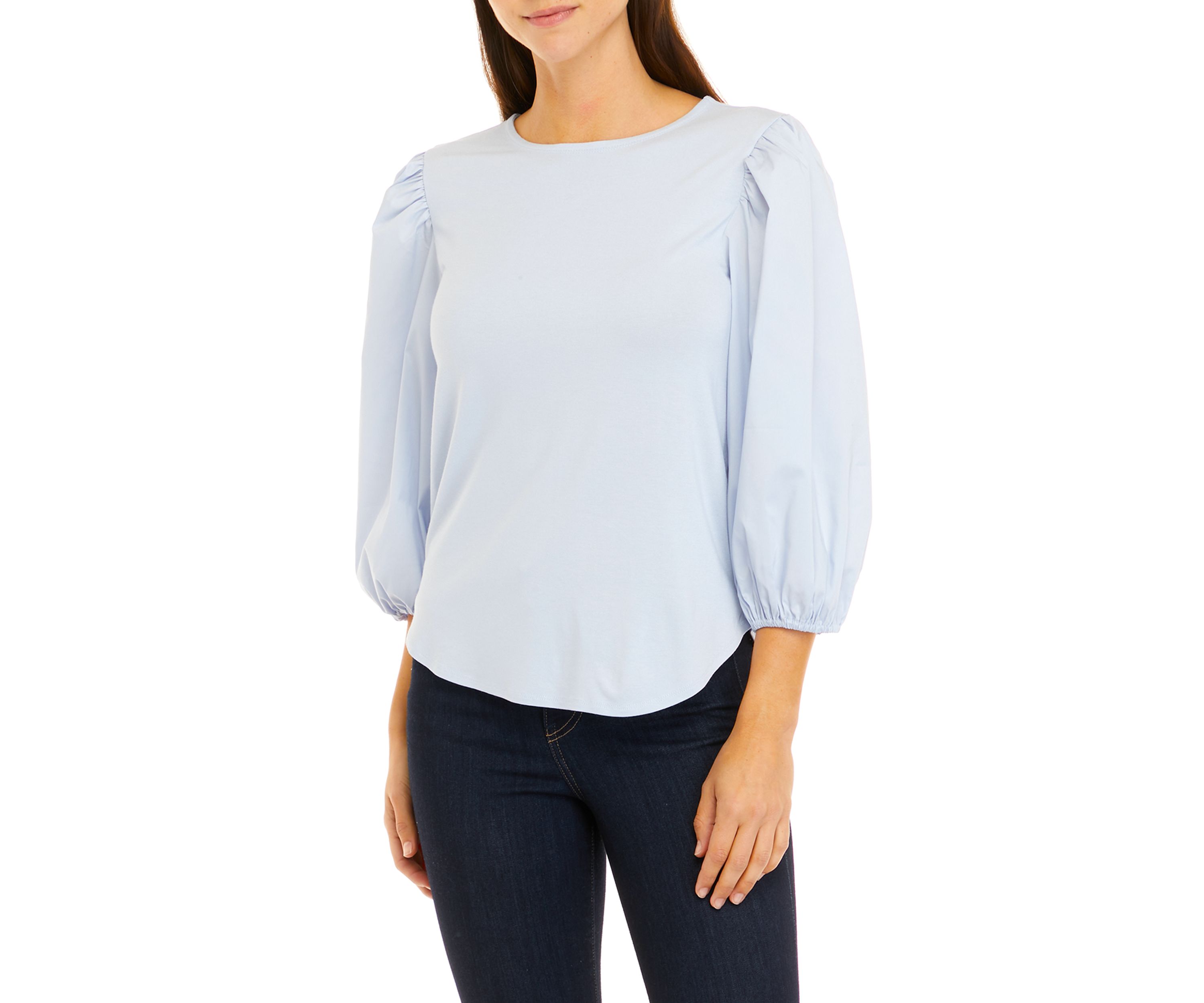 Womens Elbow Poplin Sleeve Knit Top