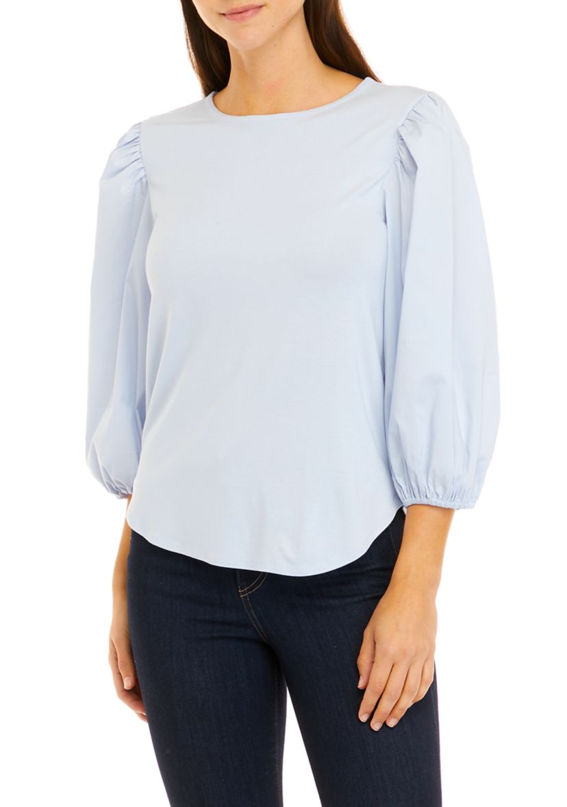 Womens Elbow Poplin Sleeve Knit Top