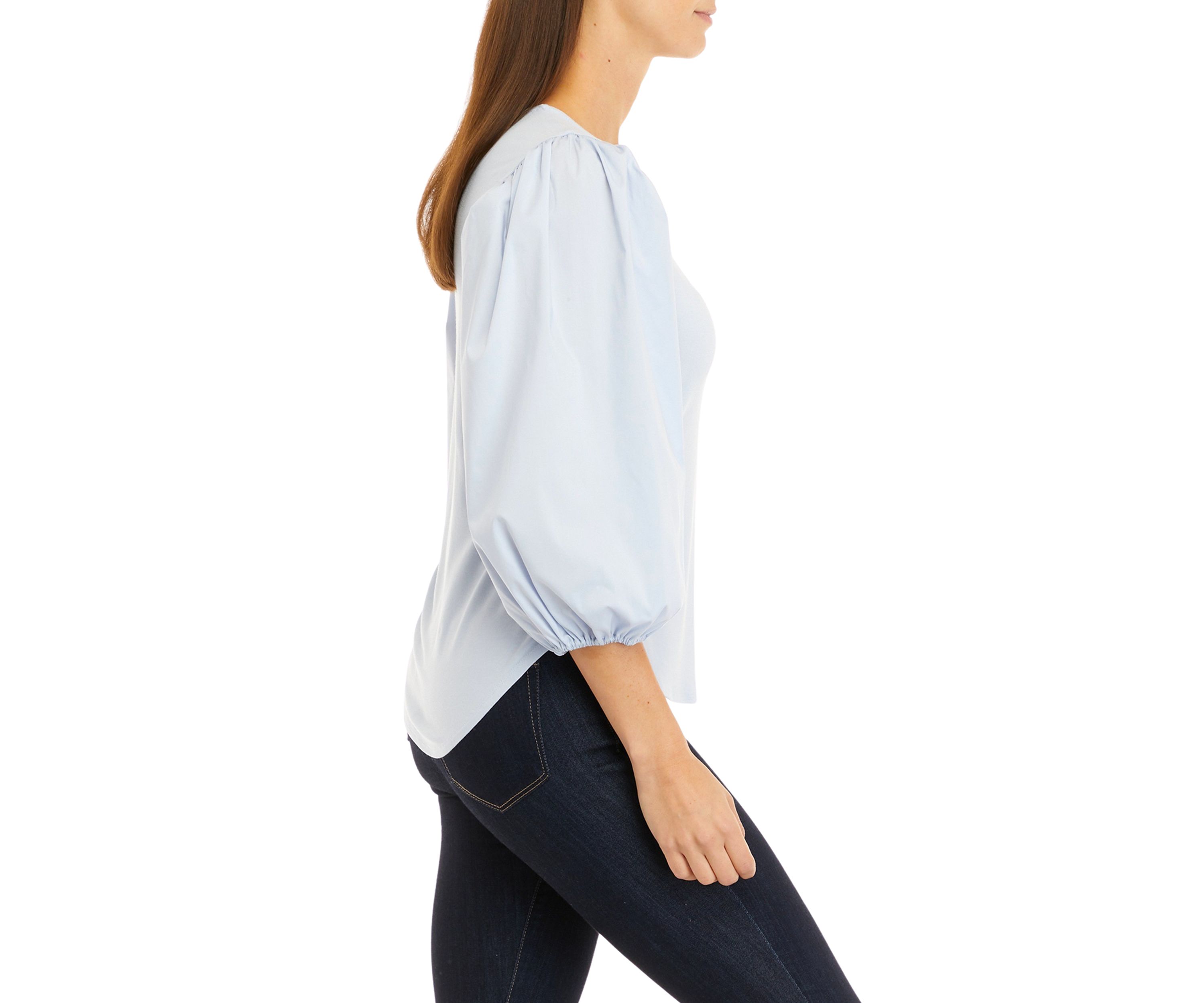 Womens Elbow Poplin Sleeve Knit Top