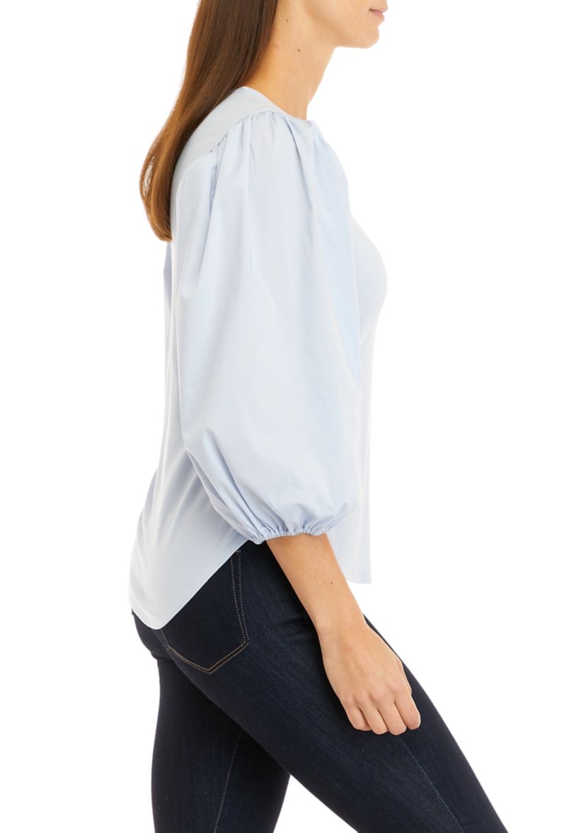 Womens Elbow Poplin Sleeve Knit Top